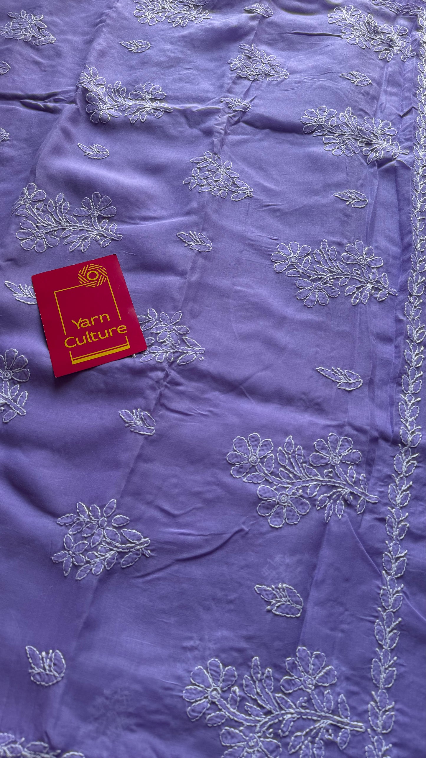 Inaya - lilac hand-embroidered chikankari cotton saree - YCLCKFE419
