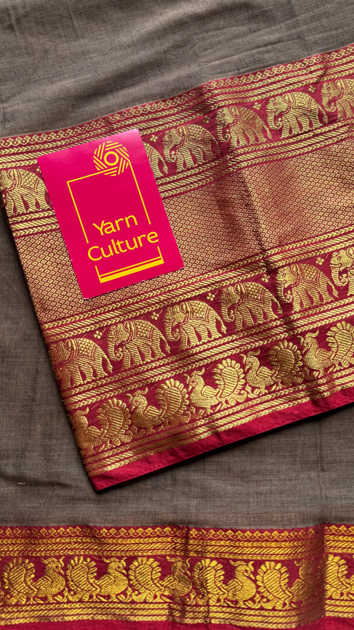 Warm grey with broad zari border, premium narayanpet, soft cotton - YCWOTDFEBB01