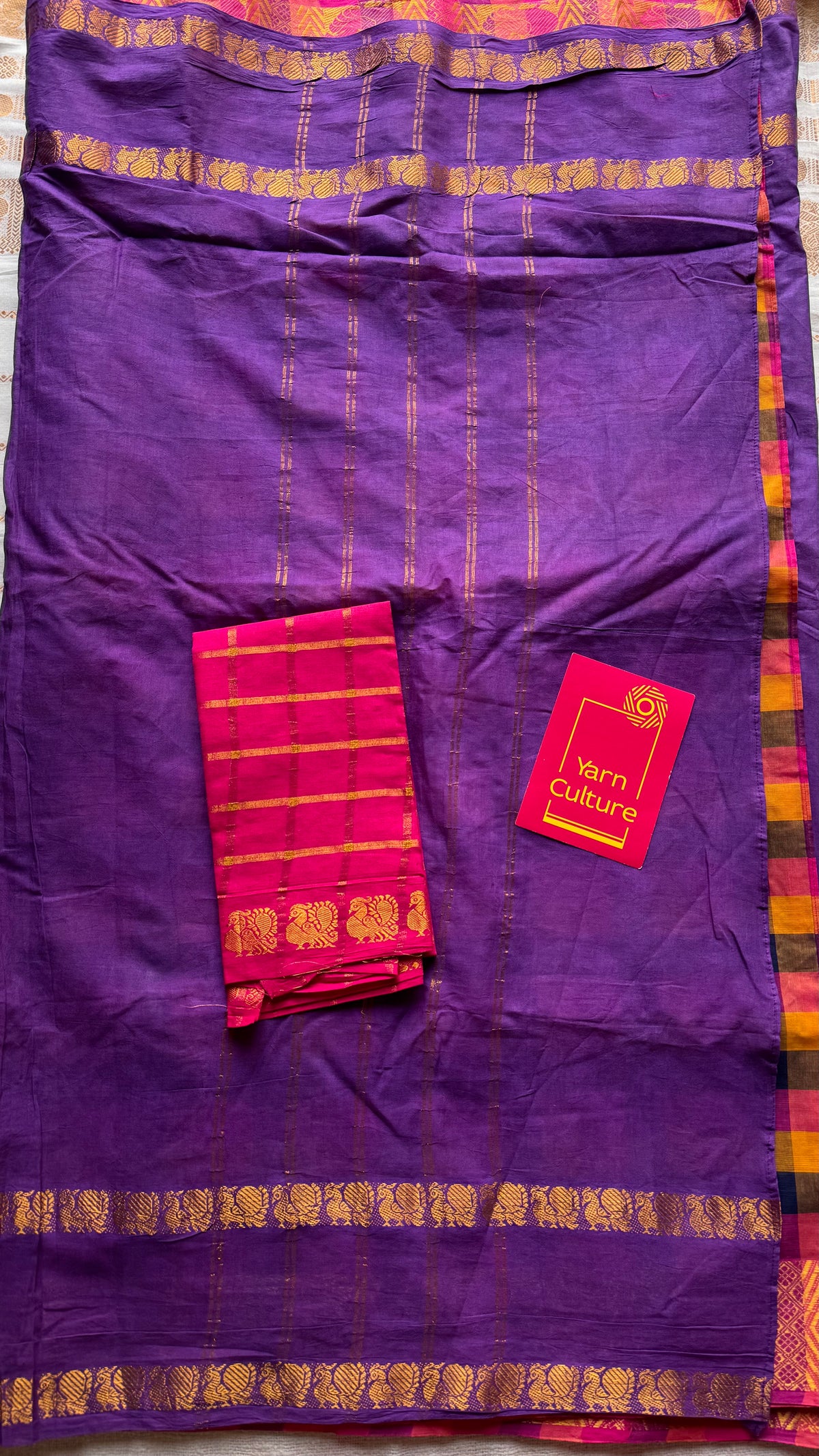 Purple with multicolour checks, sungudi and chettinad cotton half-half saree - YCCOTNIDOC34