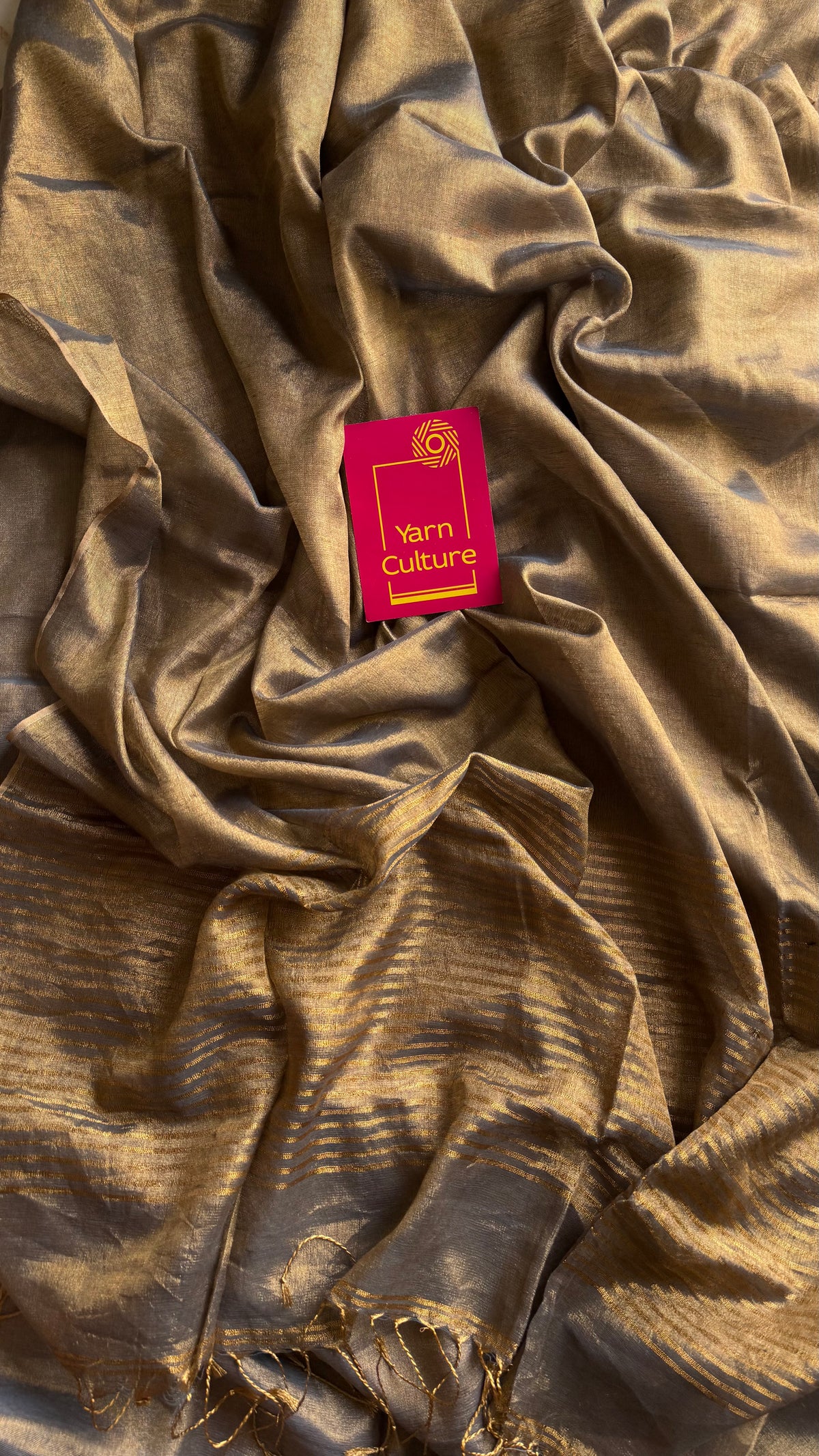Bronze with gold, dual tone metallic tissue linen saree - YCBCLTOC61