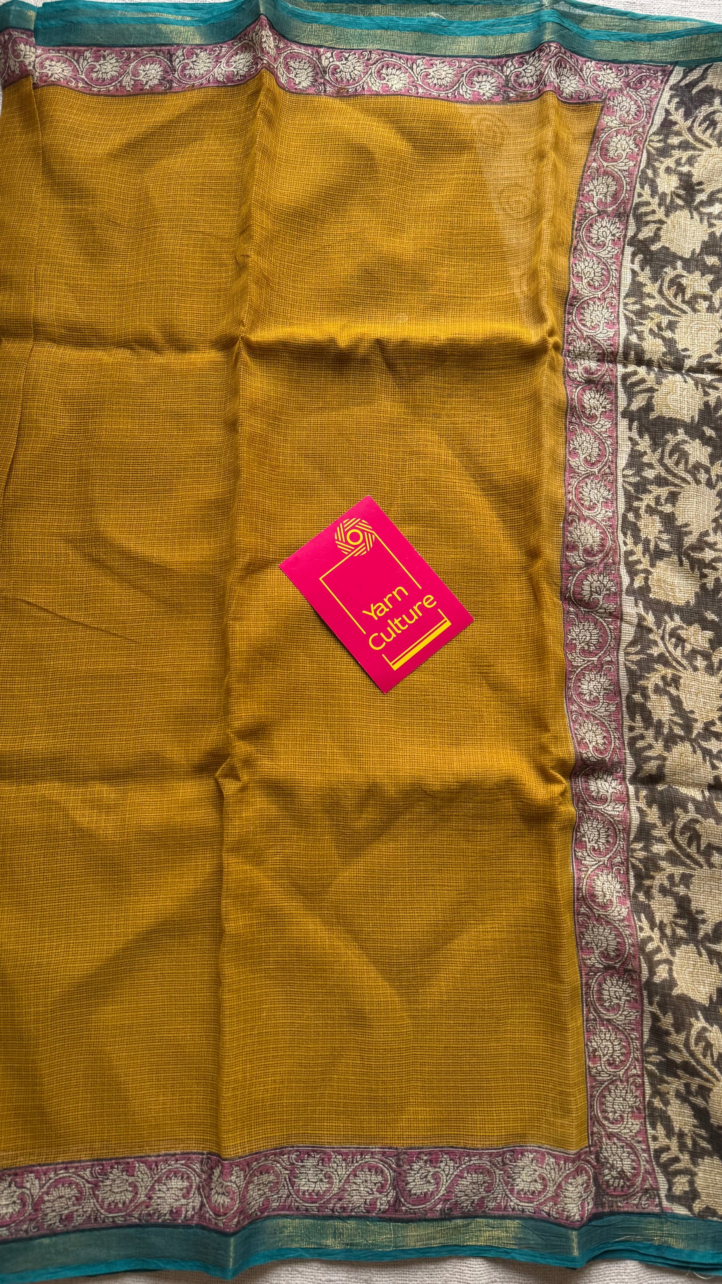 Haldi Pop - Mustard yellow kota doria saree, with gold zari border - YCTORKDAP07