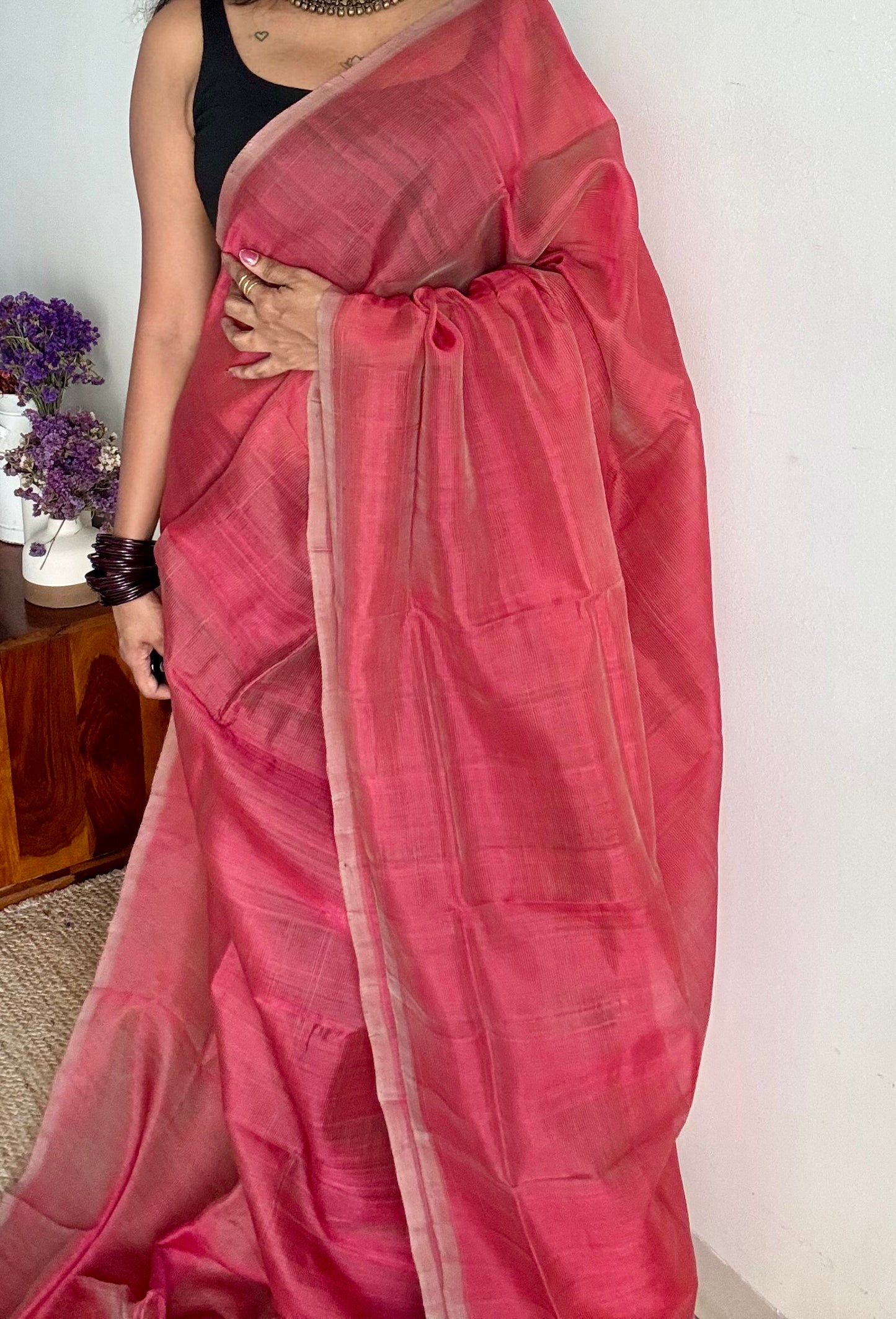 Plain red dual tone, mangalgiri silk cotton, handwoven, soft, light weight - YCWOTDMSAP221