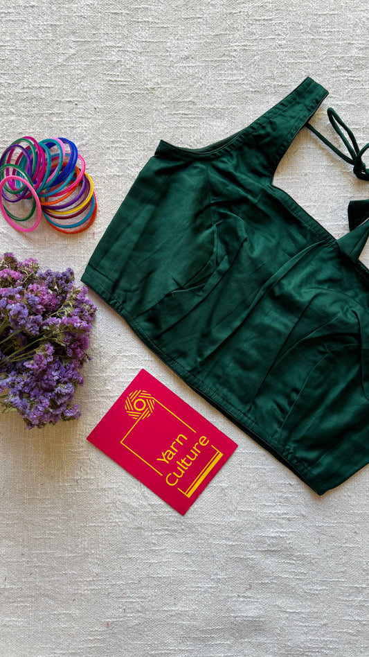 Dark green sleeveless cotton silk stitched blouse, back open, non-padded - YCSESB70