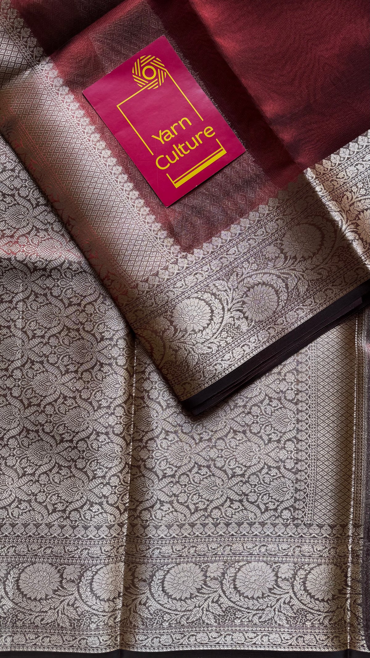 Dark red tissue Banarasi saree with zari border - YCBLTOC84