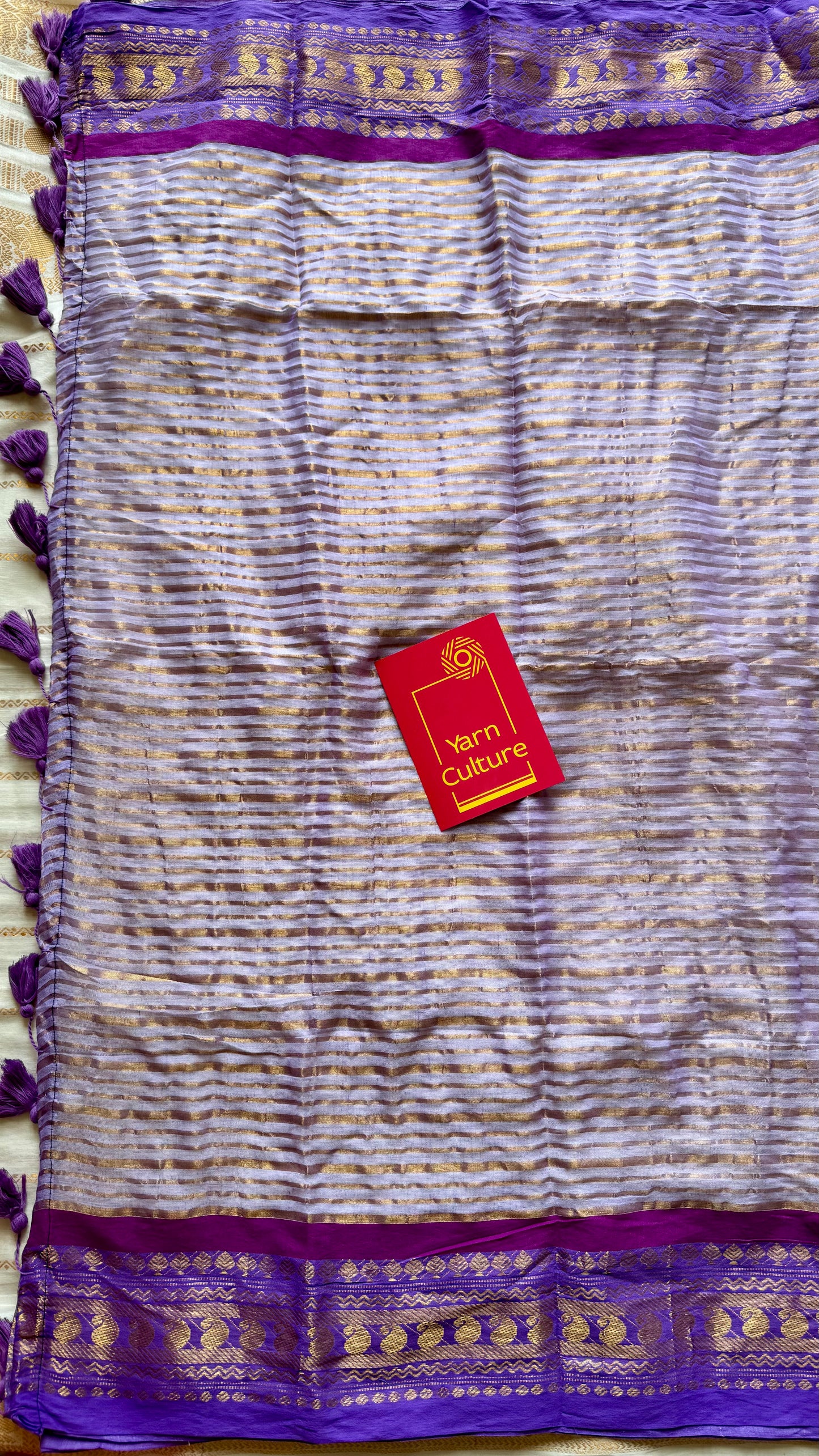 Ivory mul saree, purple and gold - YCIEON33