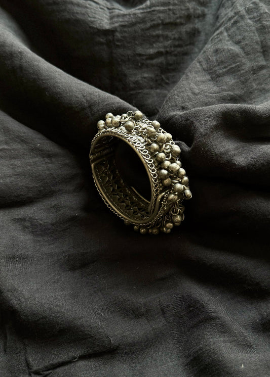 Free size openable ghungroo bangle, silver tone - YCOSFB480