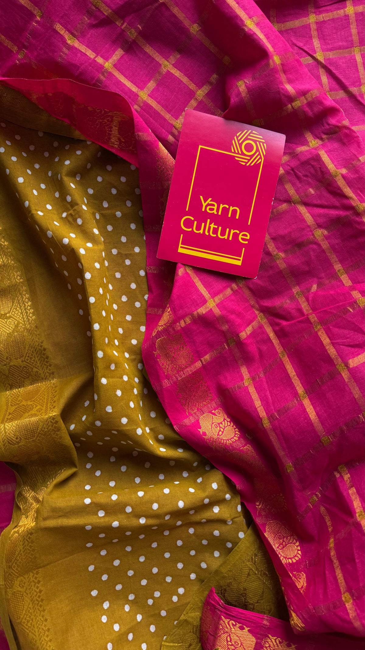 Hot pink with mehendi green, sungudi cotton half-half saree - YCCOTNIDOC18