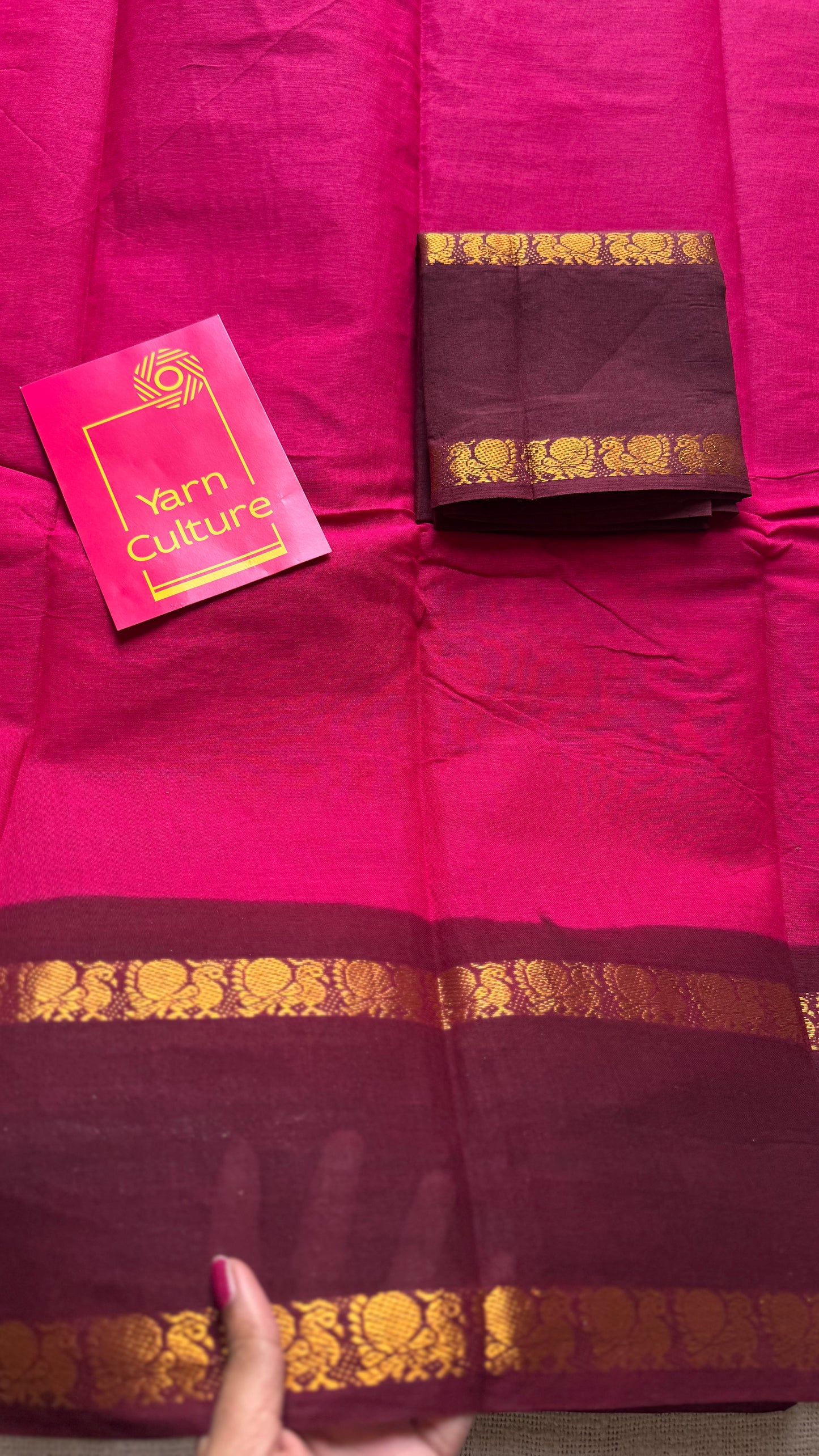 Dark pink with dark maroon sungudi, kattuchayam dyed, madurai cotton - YCCOTNOCSC14