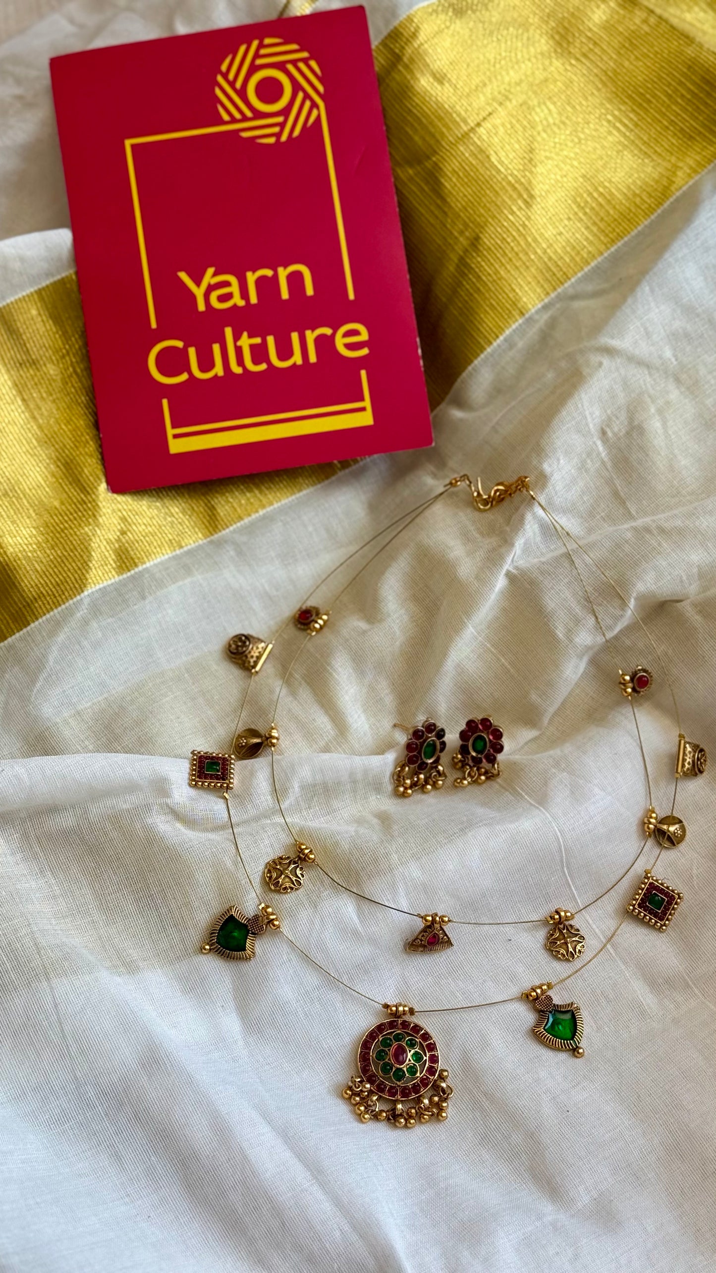 Double layer kemp neckpiece, invisible chain, with earrings - YCOSNP608