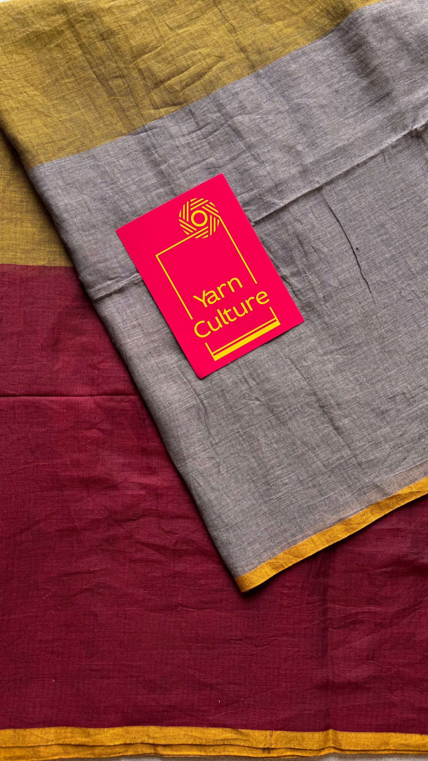 Maroon brown and grey saree, mul cotton - YCBCMA320