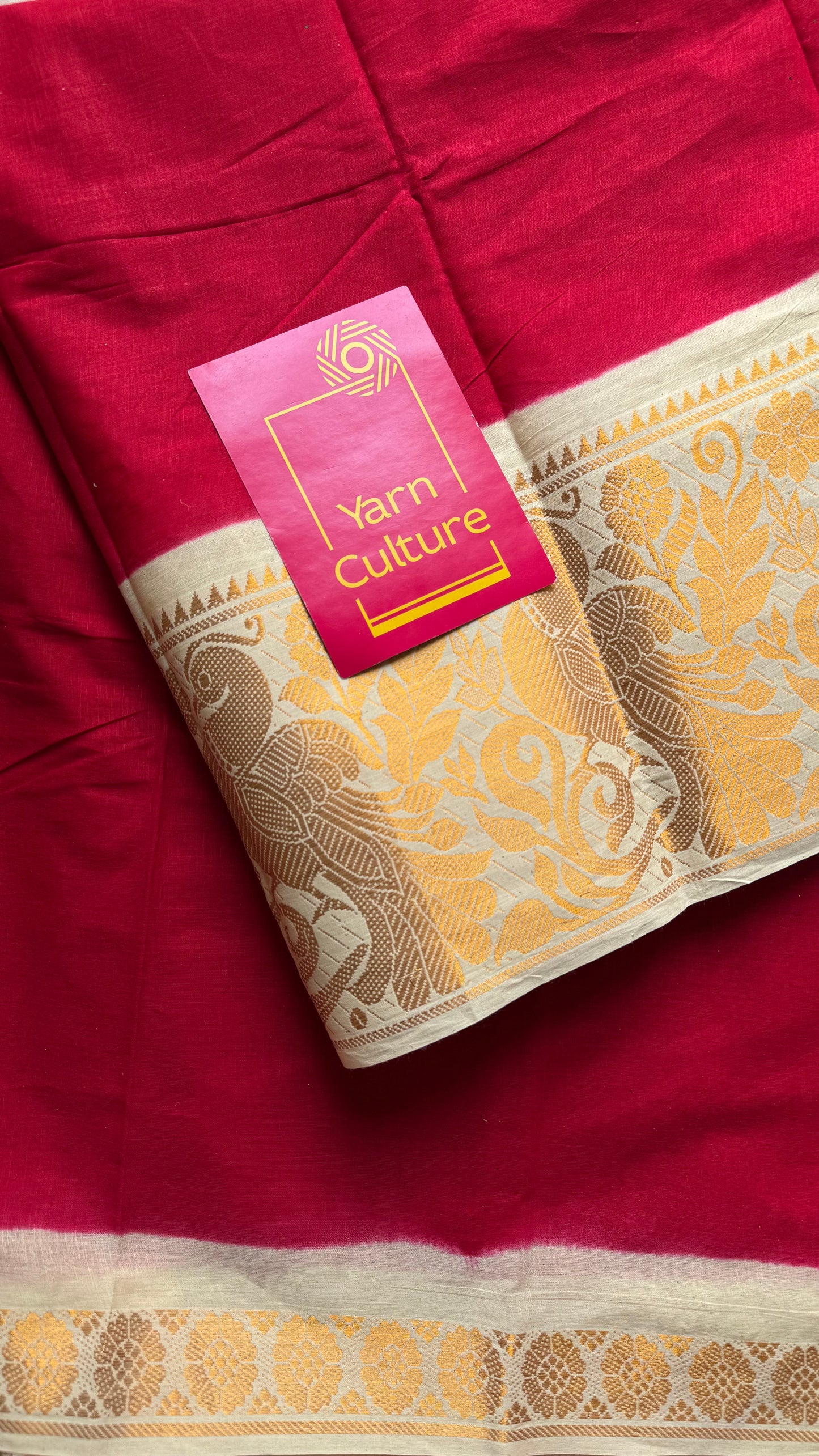 Red long border sungudi saree with cream contrast, kattuchayam dyed madurai cotton - YCCOTNMA251