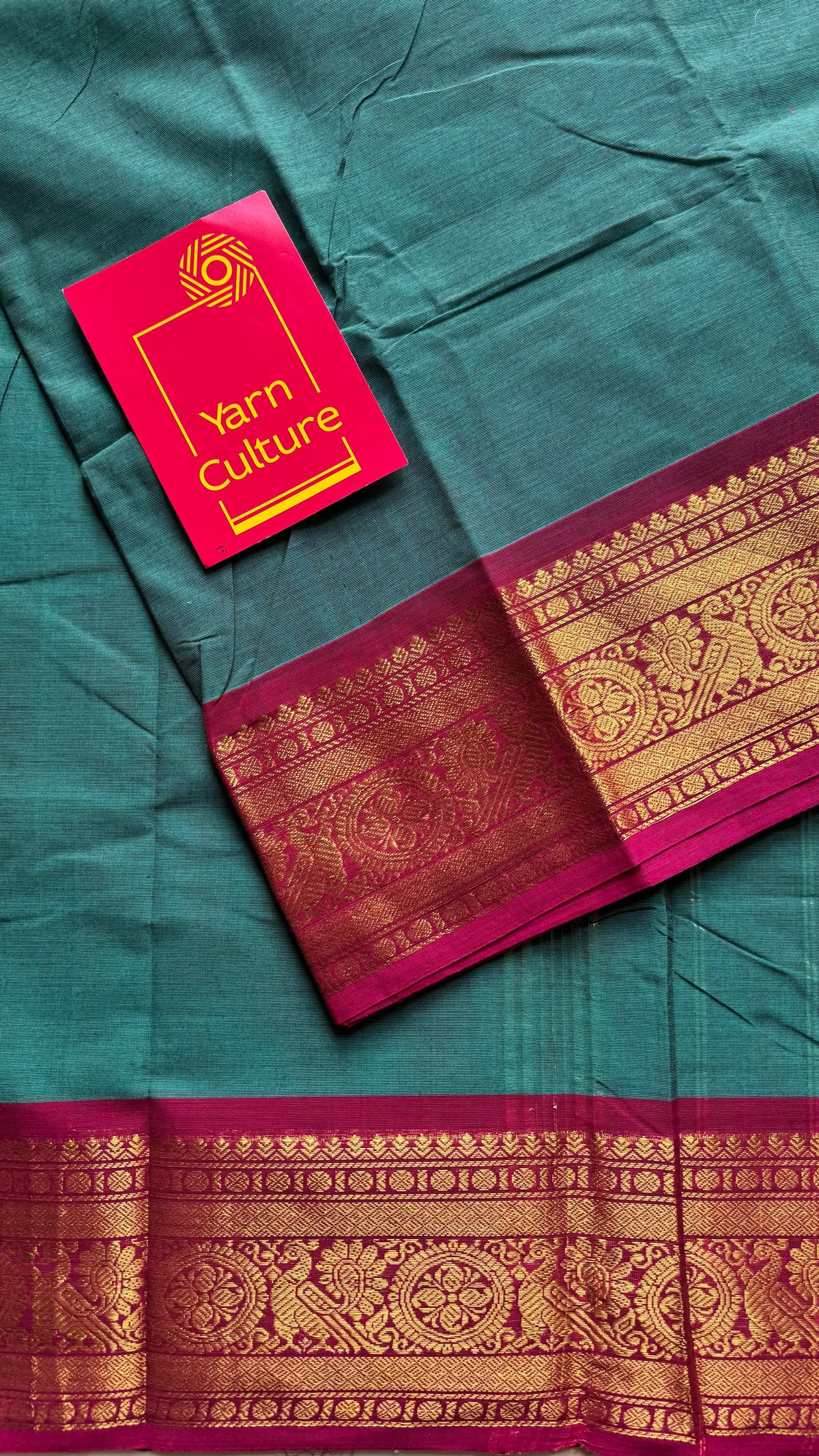 Jade green with ruby pink zari border chettinad cotton saree - YCCOTNCKSE14