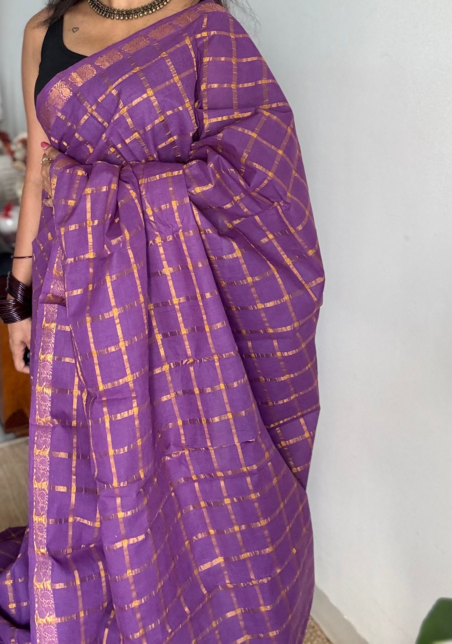 Purple pavithra kattam kattuchayam dyed madurai cotton saree - YCCOTNMSAP127