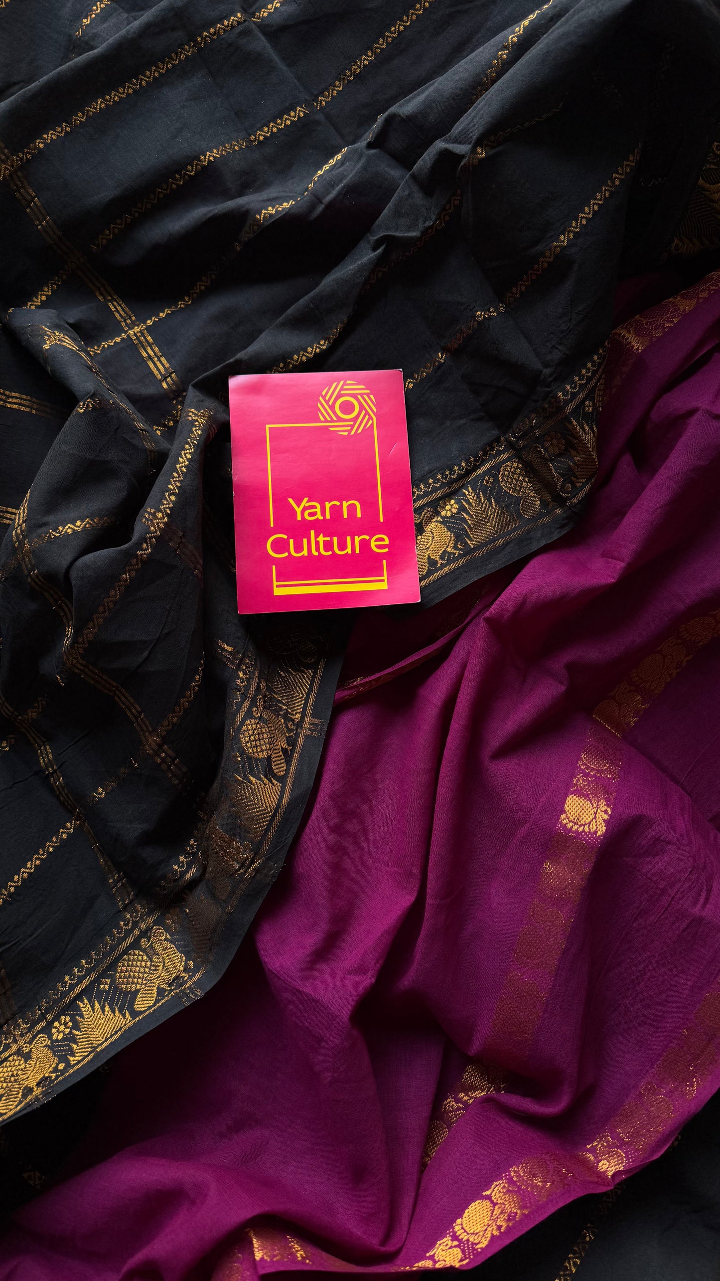Black with purple pink (vadamalli), sungudi cotton half-half saree - YCCOTNMSFE358