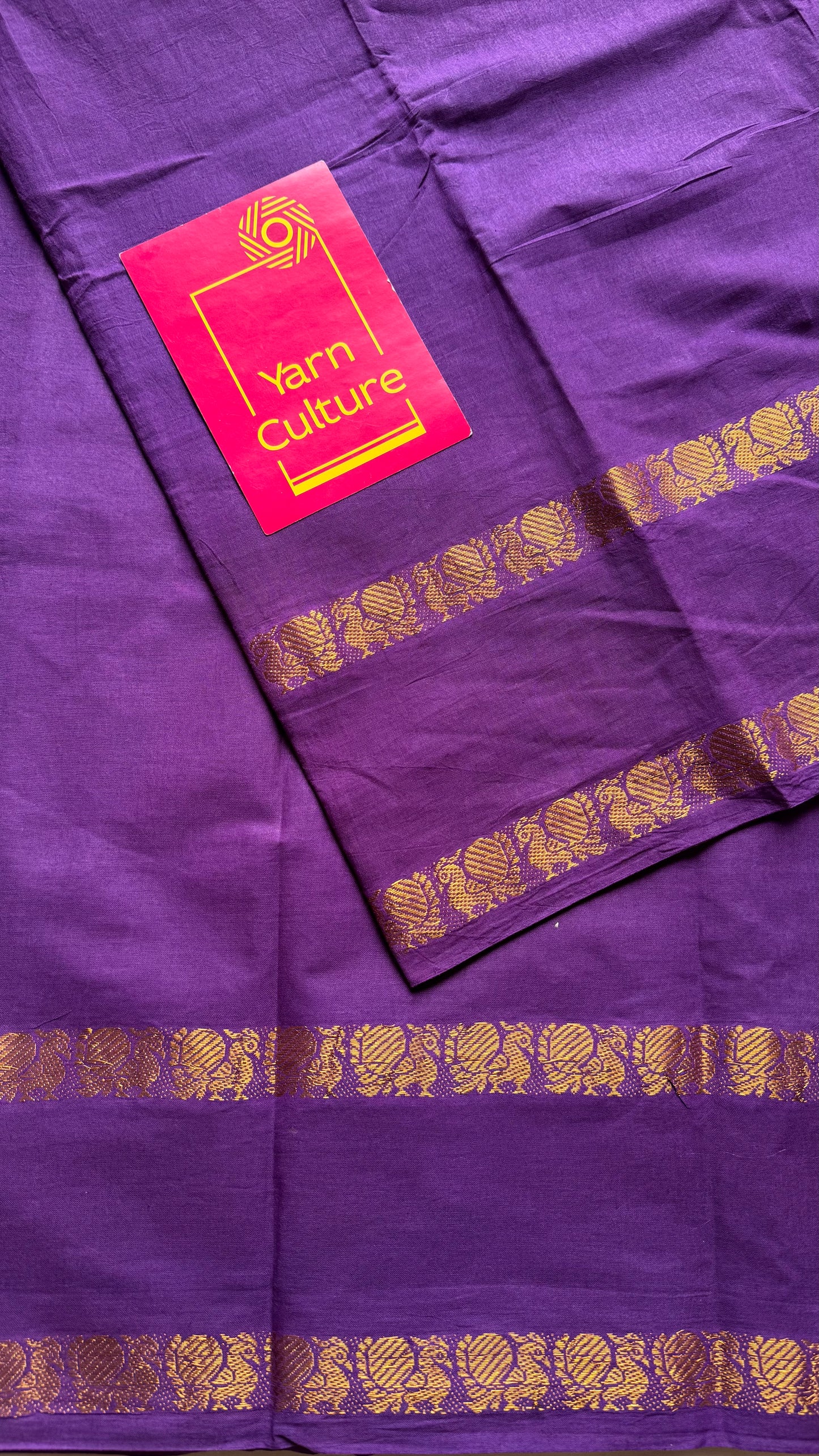 Purple rettaipettu peacock gap border, kattuchayam dyed madurai cotton saree  - YCCOTNMSJUL03