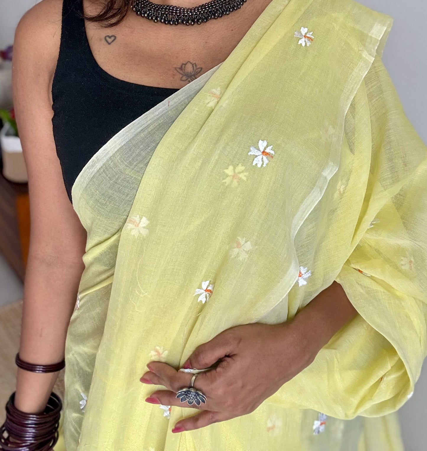 Light yellow parijat soft mul cotton saree  - YCBCMCAP29