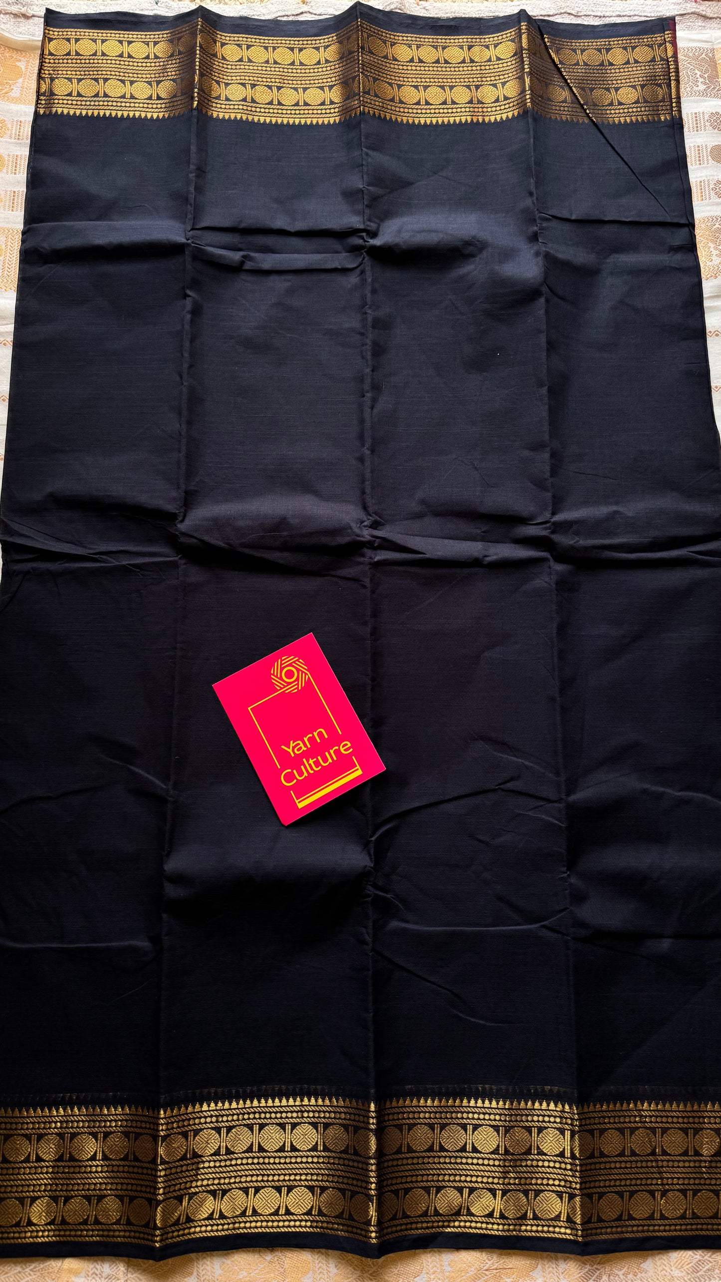 Chettinad cotton saree in black with zari motif border - YCCOTNJUCC08