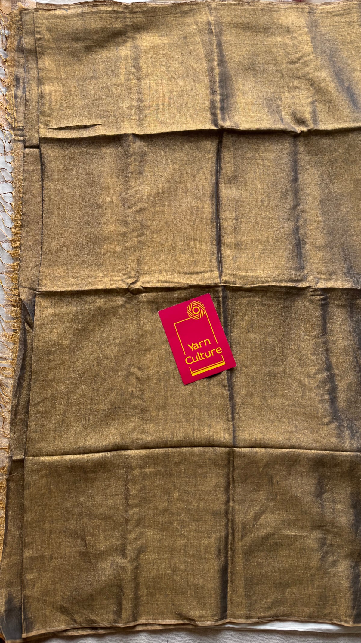 Bronze with gold, dual tone metallic tissue linen saree - YCBCLTOC61
