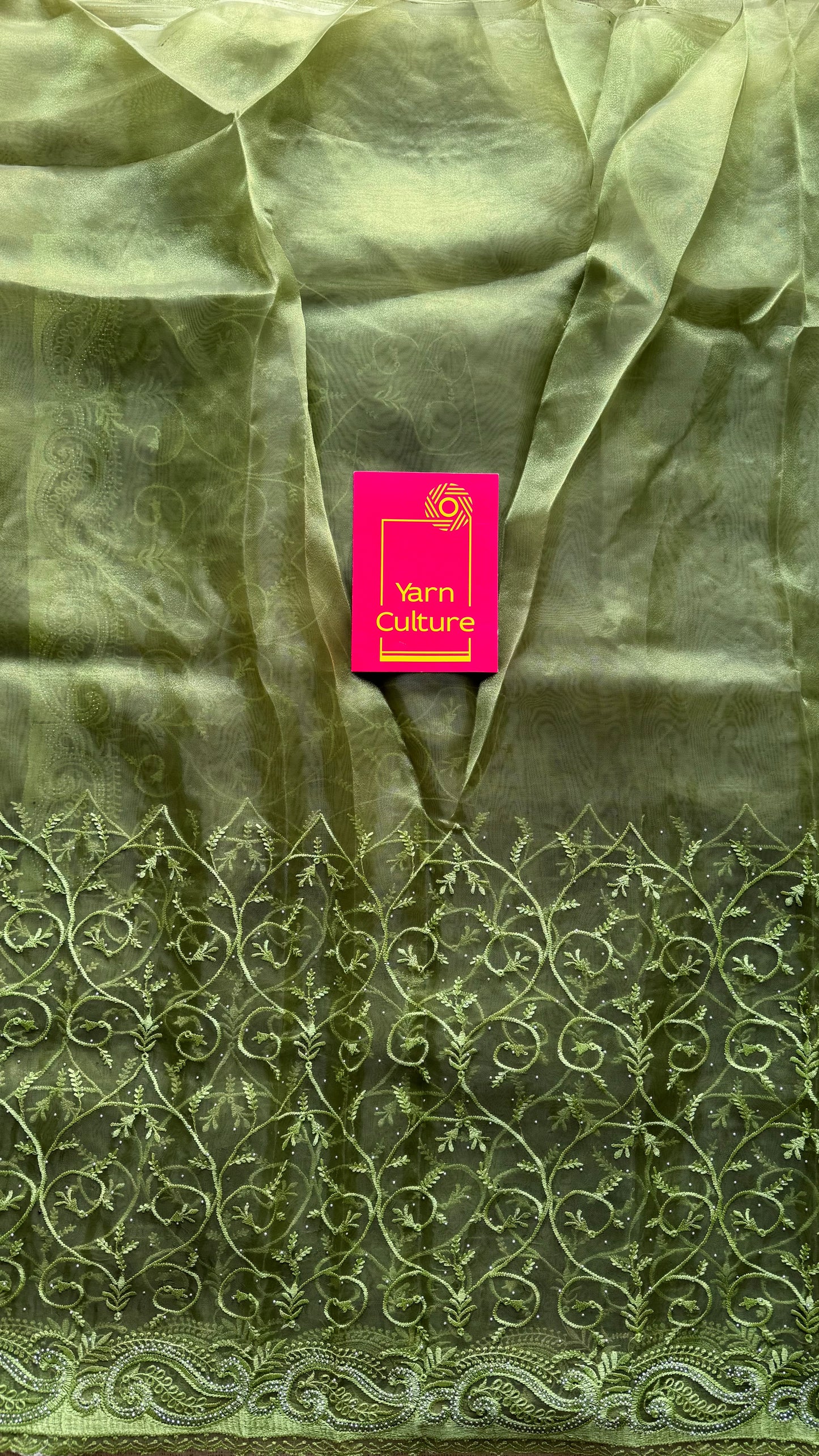 Olive Confetti - green organza, with theadwork and sequins - YCDOSNO32