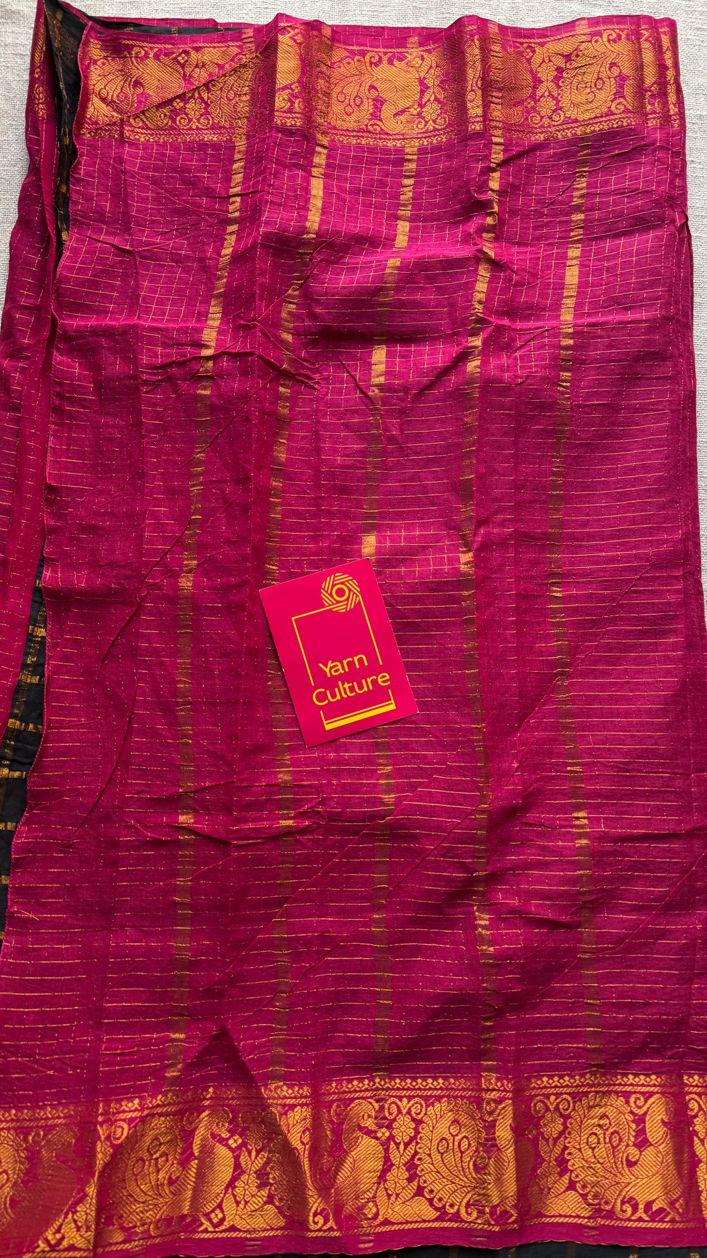 Hot pink with black, sungudi cotton half-half saree - YCCOTNMSFE364