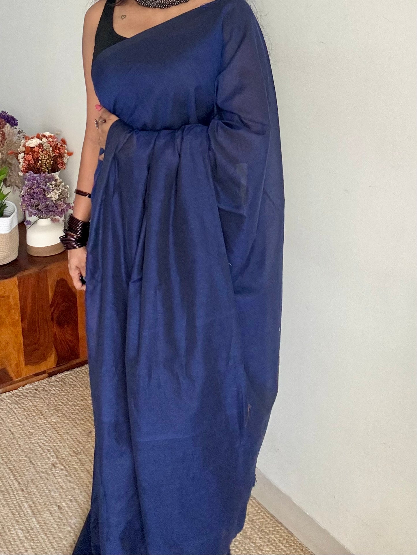 Dark blue soft cotton saree  - YCBCKCAP25