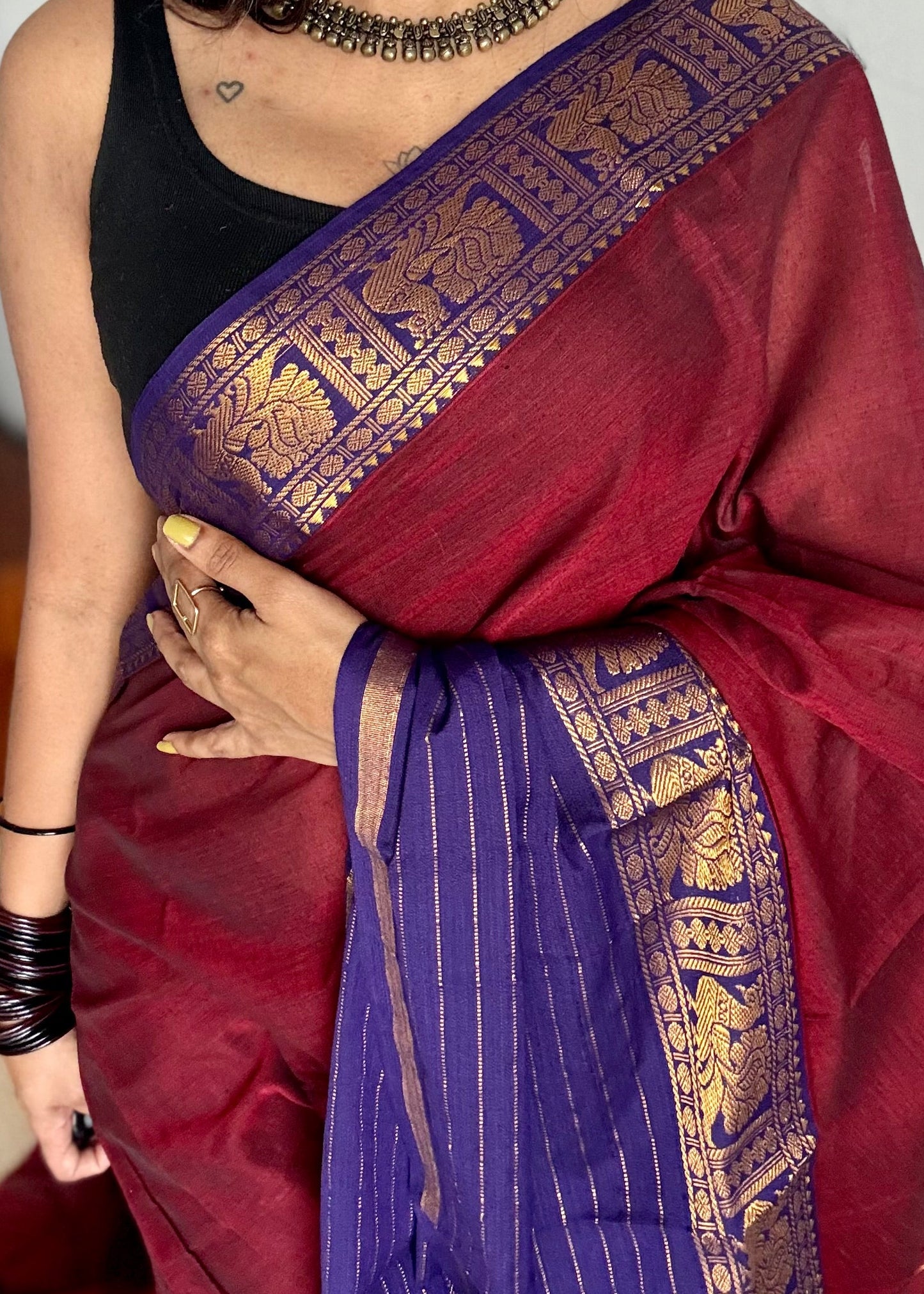 Maroon with violet border, premium narayanpet soft cotton - YCWOTDNPNO80