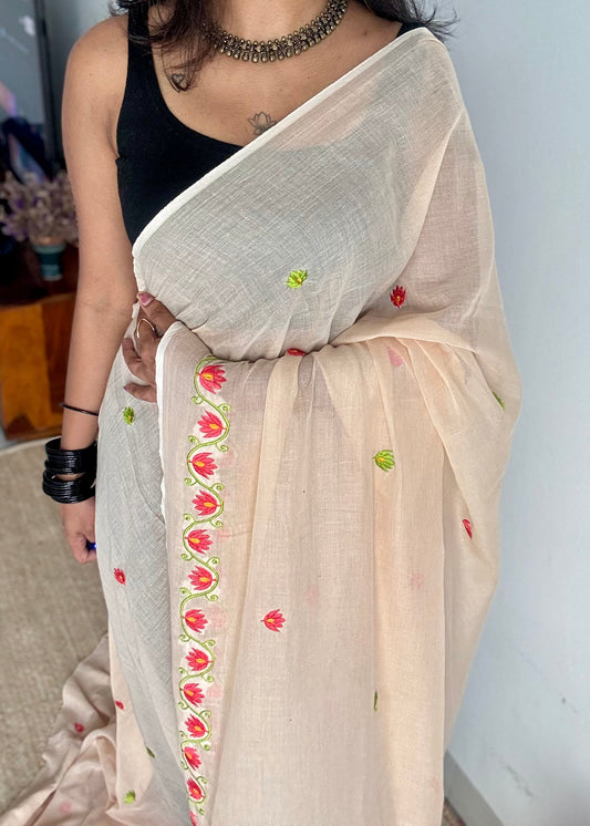 Sandal with lotus embroidery, mul cotton - YCBCJULSC04