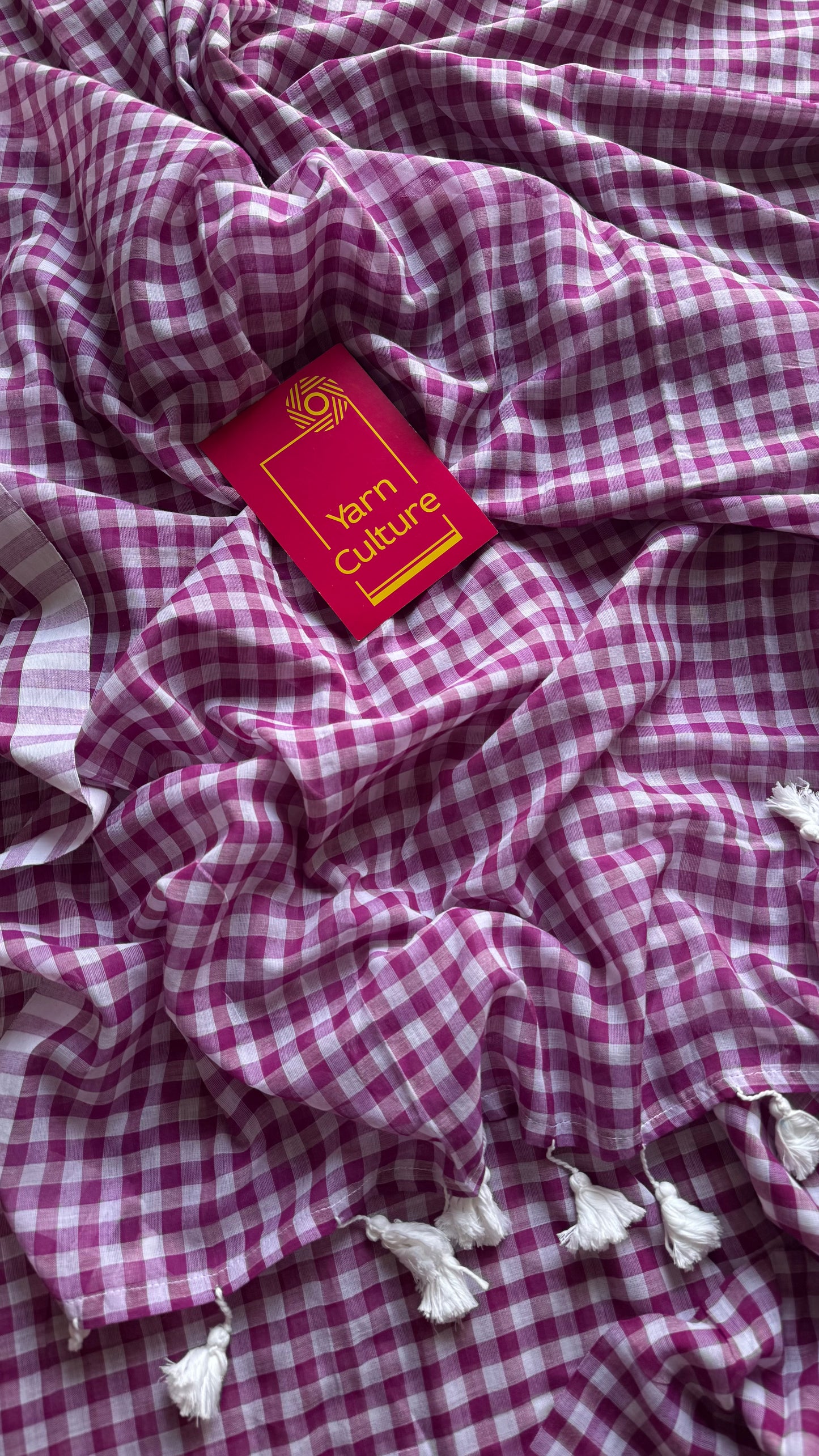 Purple and white checkered mul cotton saree  - YCBCMCCMA30
