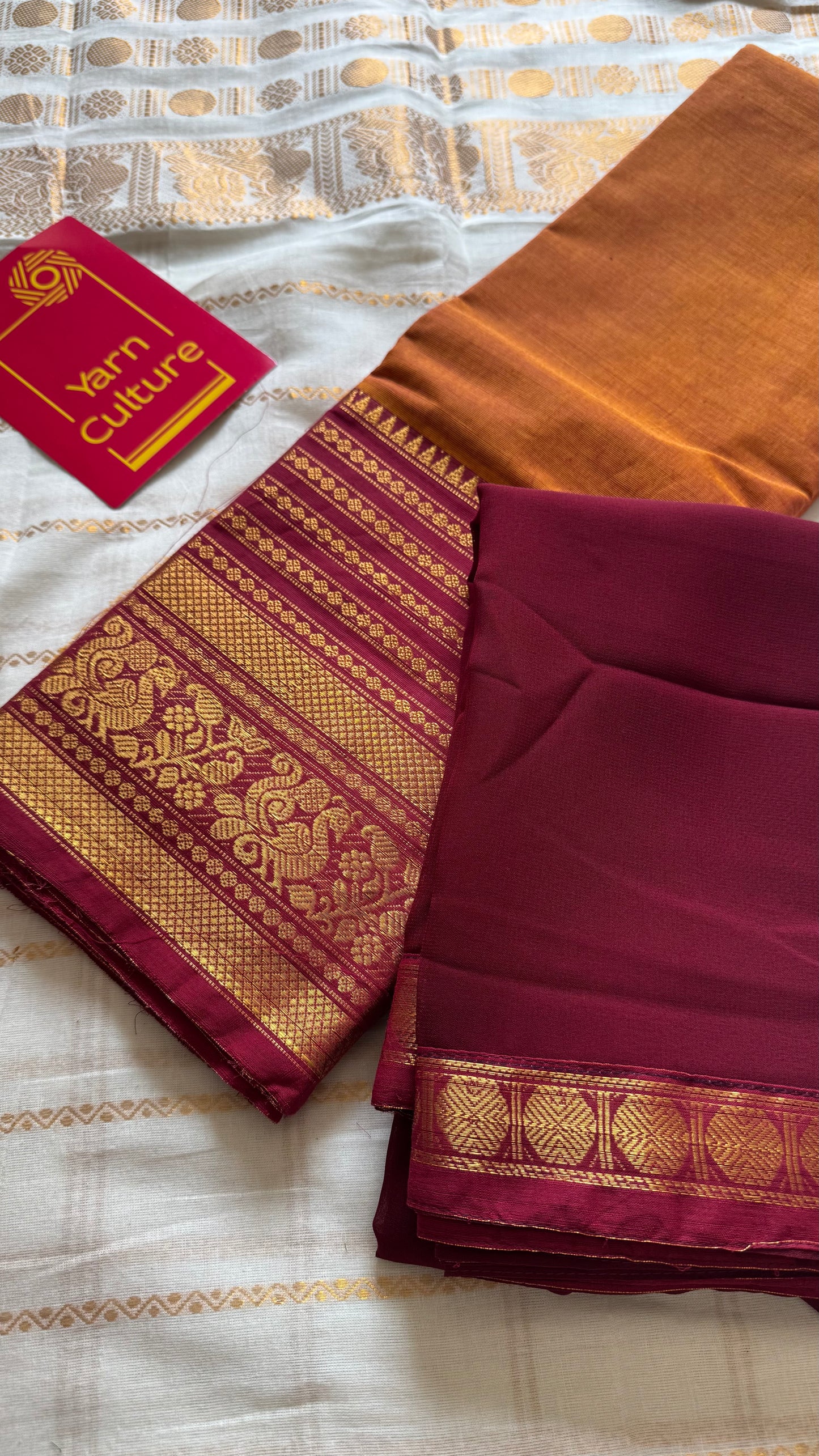 Orange - Maroon unstitched half saree material (dhavani), kanchi cotton - YCIEHS211