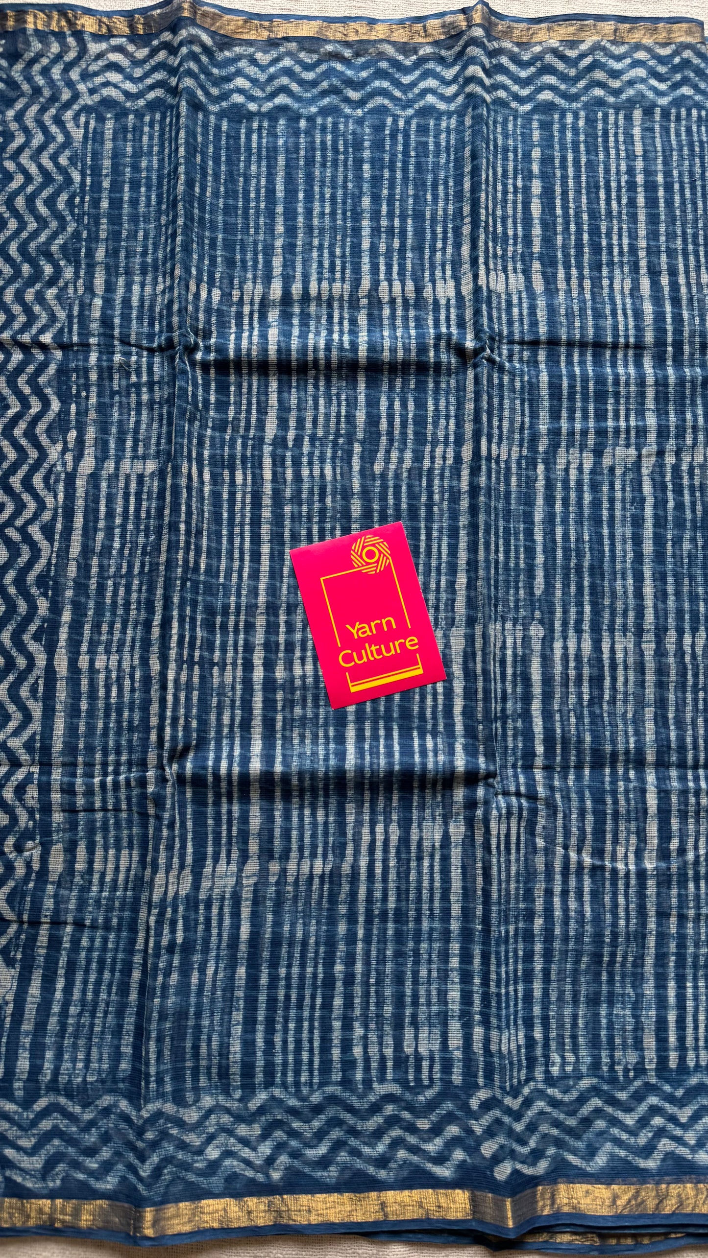 Zig Zag Zindagi - Indigo kota doria saree, with gold zari border - YCTORKDAP05