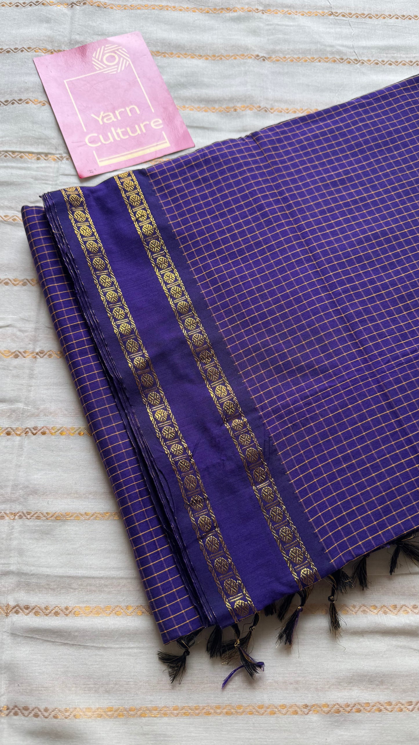 Purple violet, arani checks saree, cotton silk - YCCOTNAUG19
