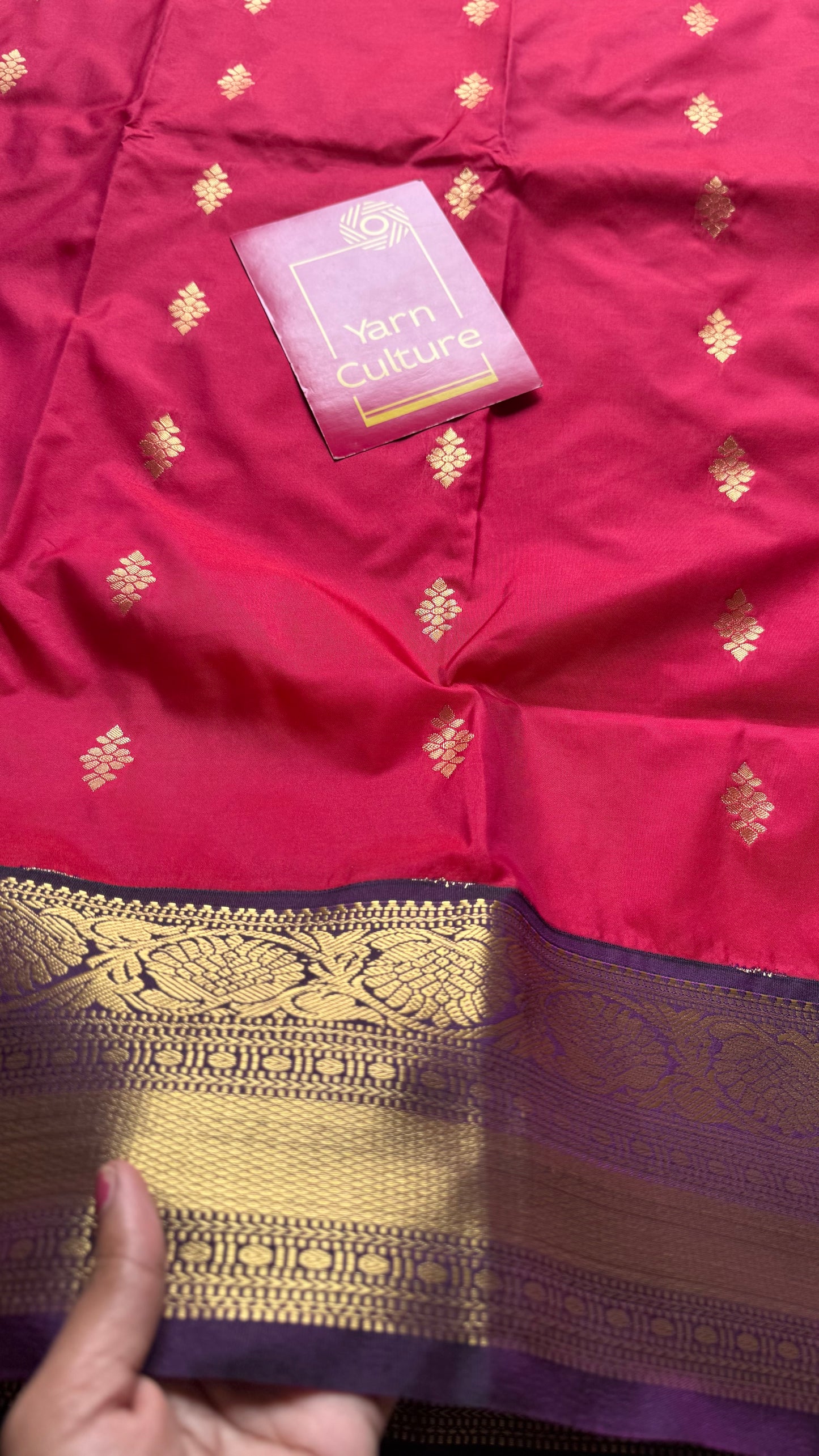 Vamika - rani pink with deep grape purple, handloom korvai semi silk - YCCOTNFEJUKS05