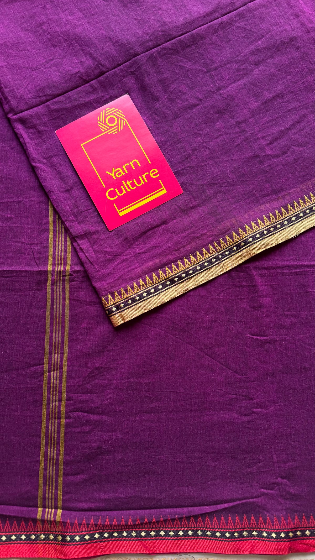 Handloom Bengal soft cotton saree, purple pink with cream and red woven dual tone borders - YCBCMCSE40