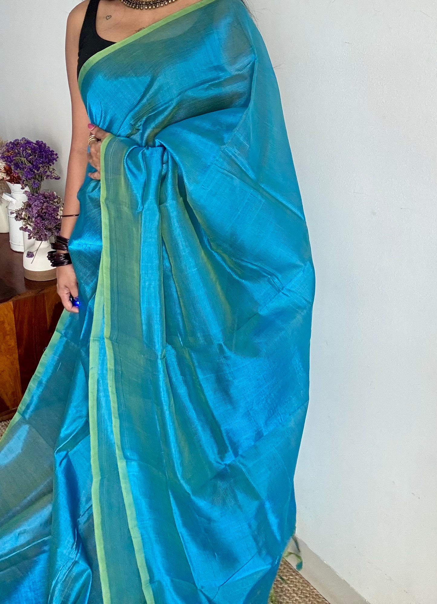 Plain blue green dual tone, mangalgiri silk cotton, handwoven, soft, light weight - YCWOTDMSAP222