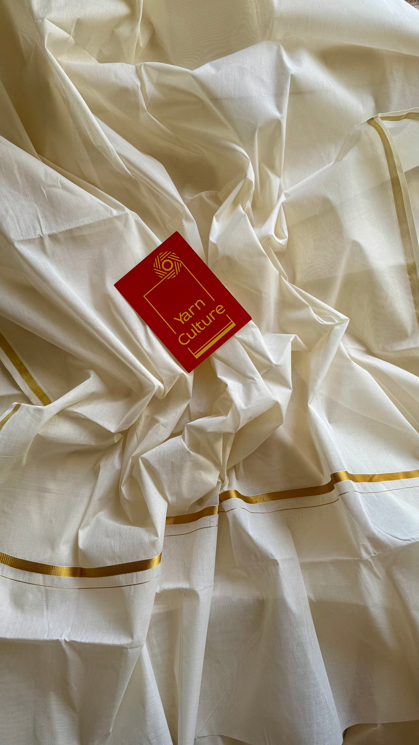Ivory and gold soft cotton kasavu saree, thin gold border - YCIEON69