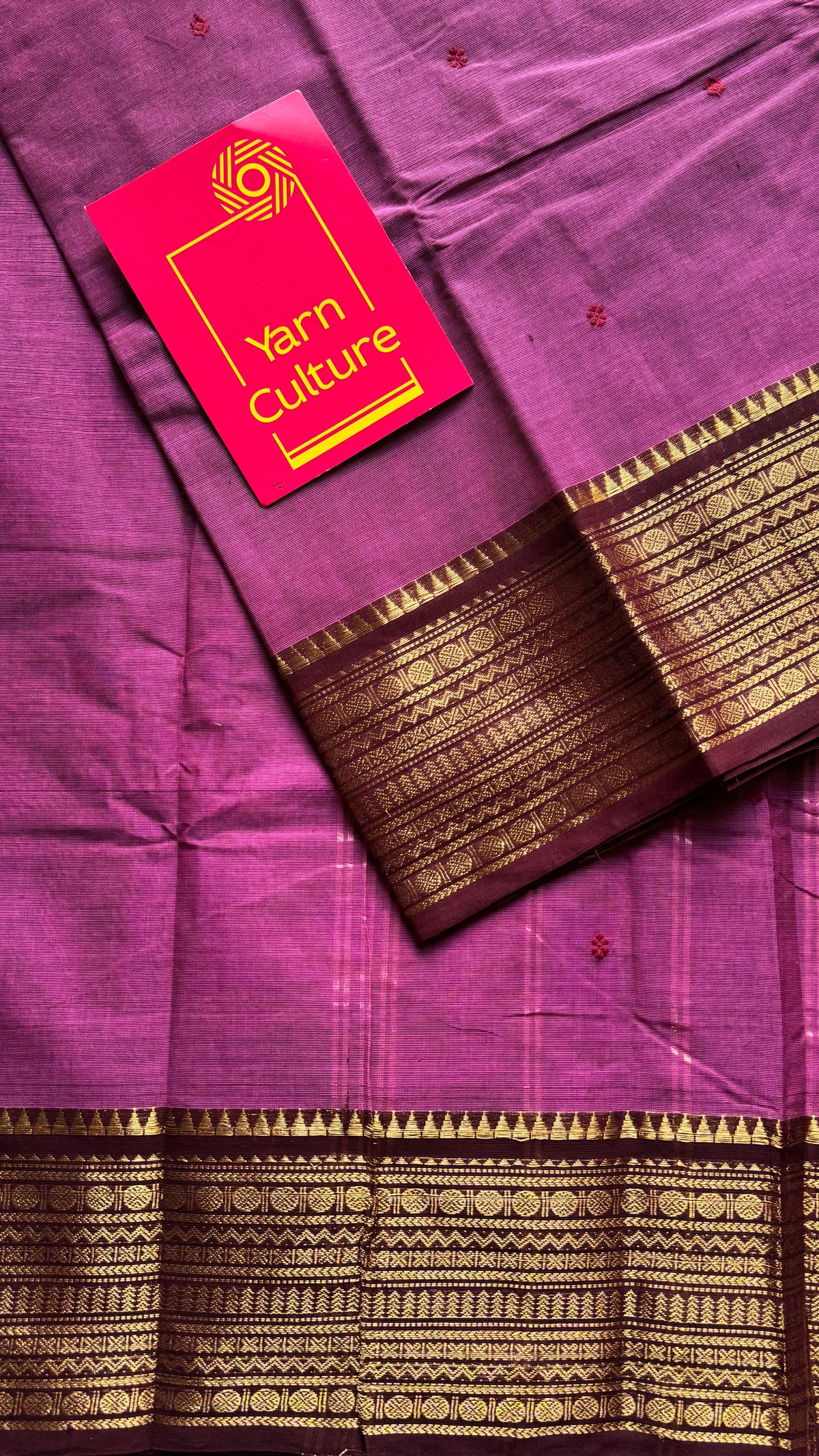 Berry pink with maroon zari border chettinad cotton saree - YCCOTNCKSE13