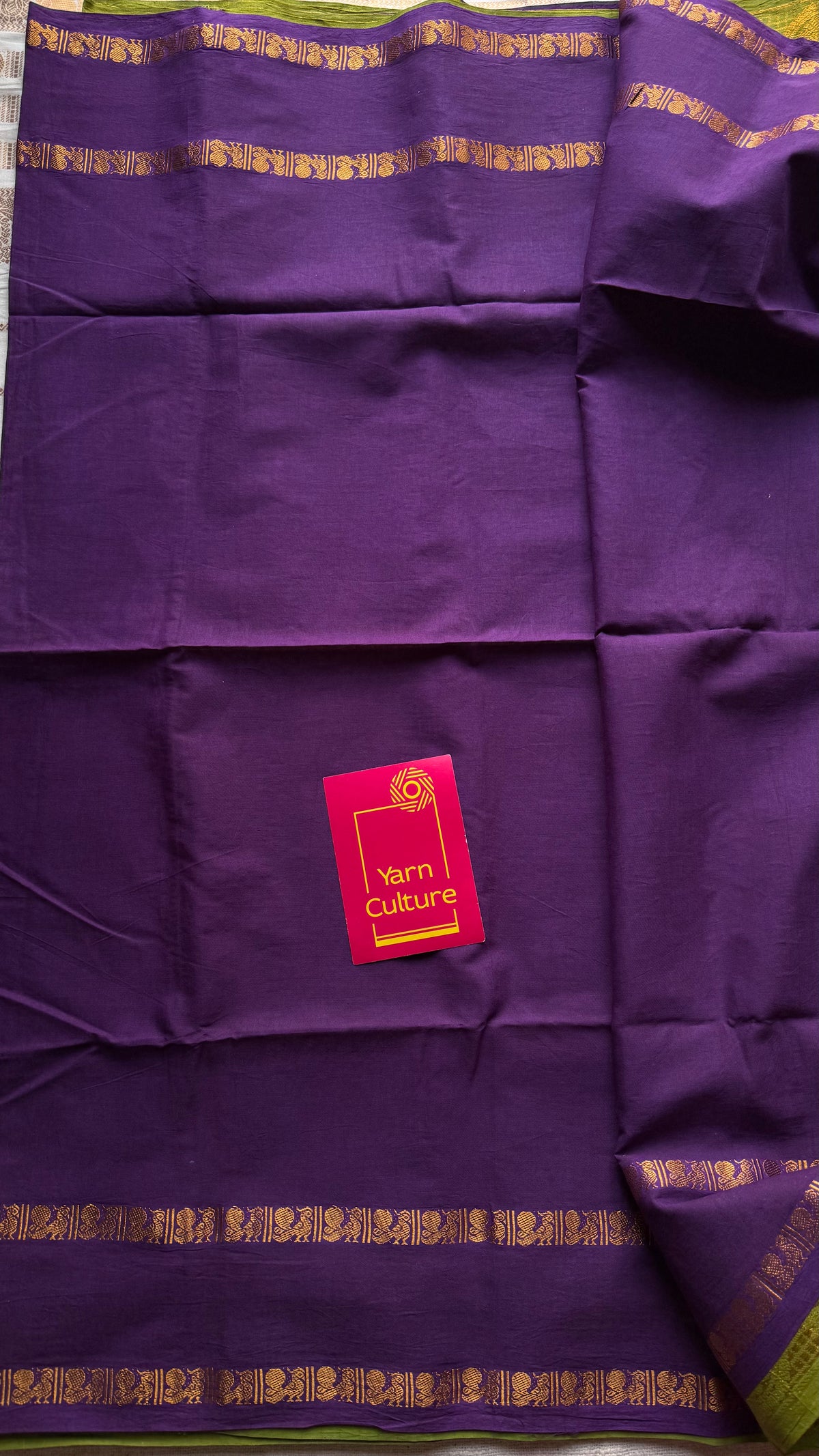 Parrot green and purple, sungudi cotton half-half saree - YCCOTNIDOC25