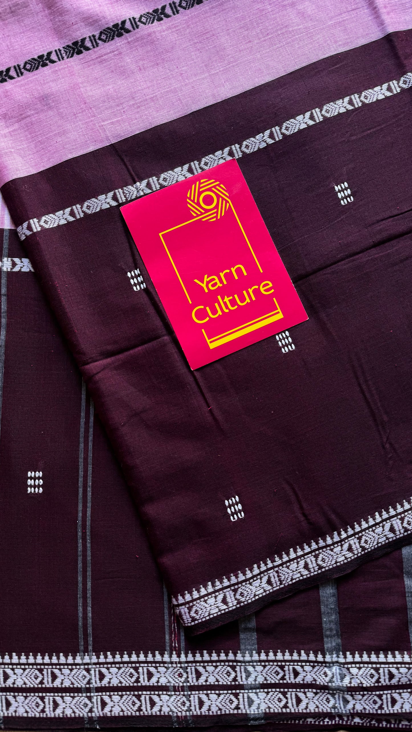 Dhonekhali handloom soft cotton saree, pink with dark maroon and woven buttas - YCBCDFE251