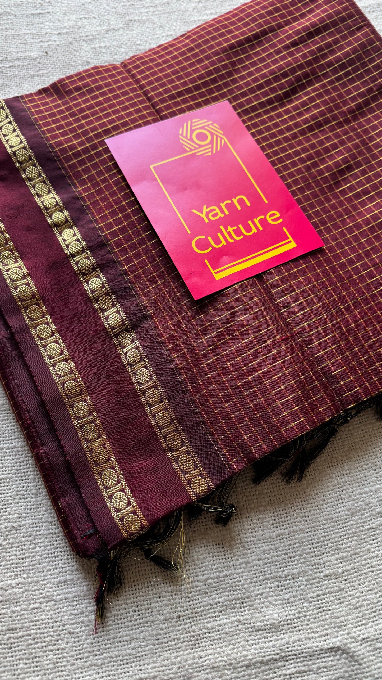 Maroonish brown, zari arani checks, cotton silk - YCCOTNOCAR36a