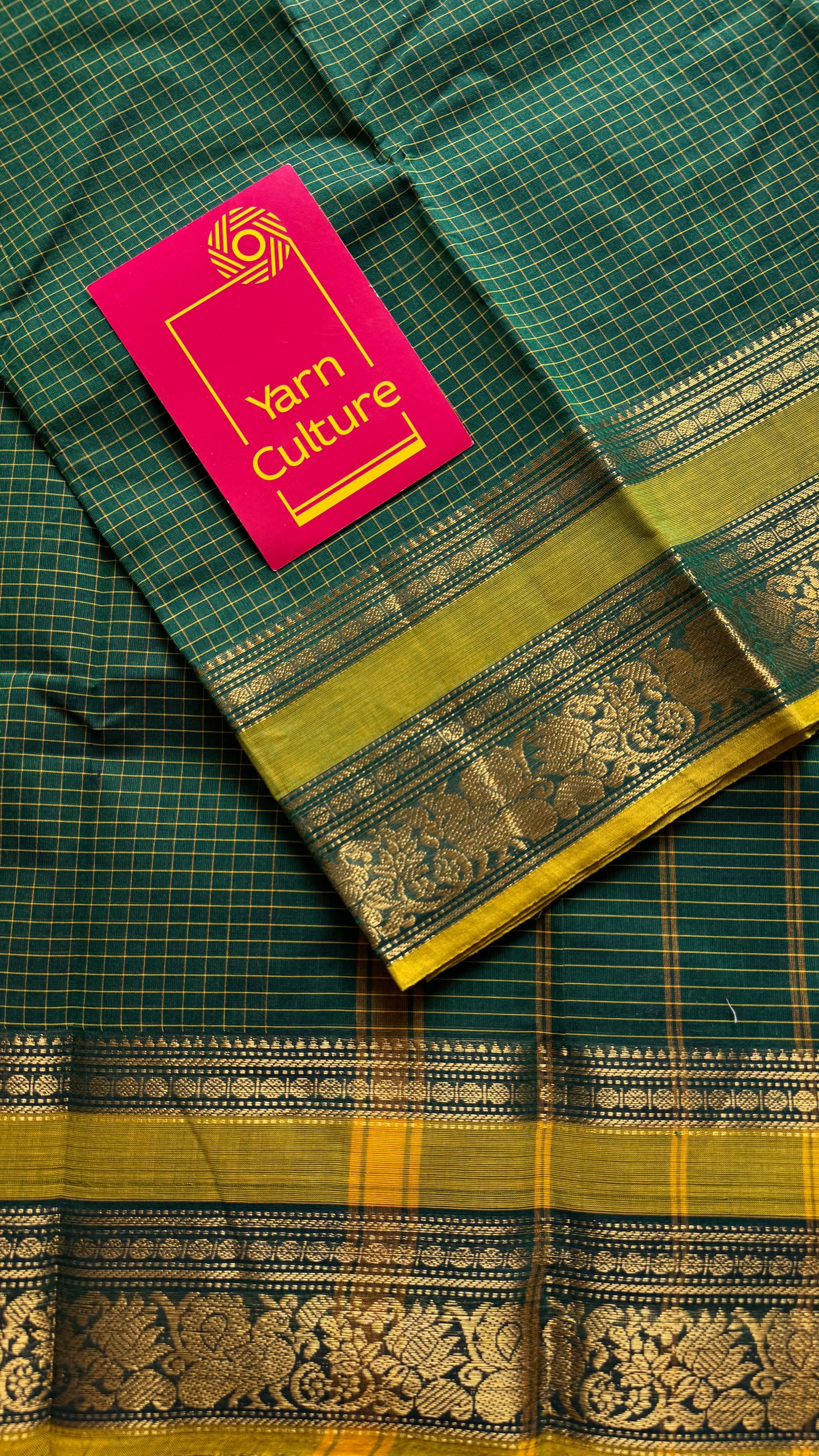 Kanchi cotton saree, green checks with korvai border - YCCOTNAP74