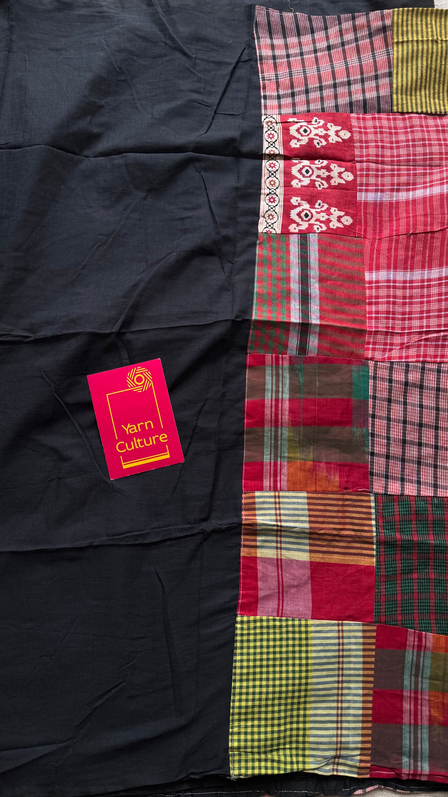 Black mul saree with patchwork on pallu - YCBCAUMCP03