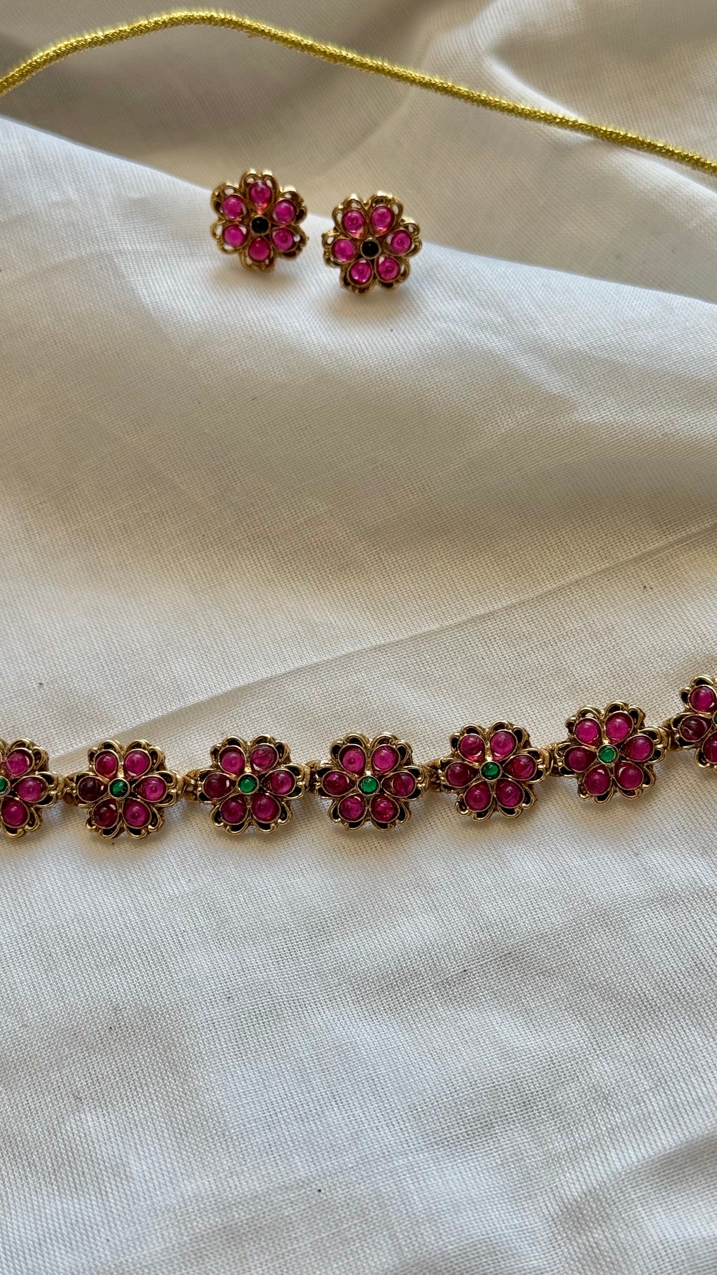 Ruby floral pendant neckpiece with earrings - YCGPNP642