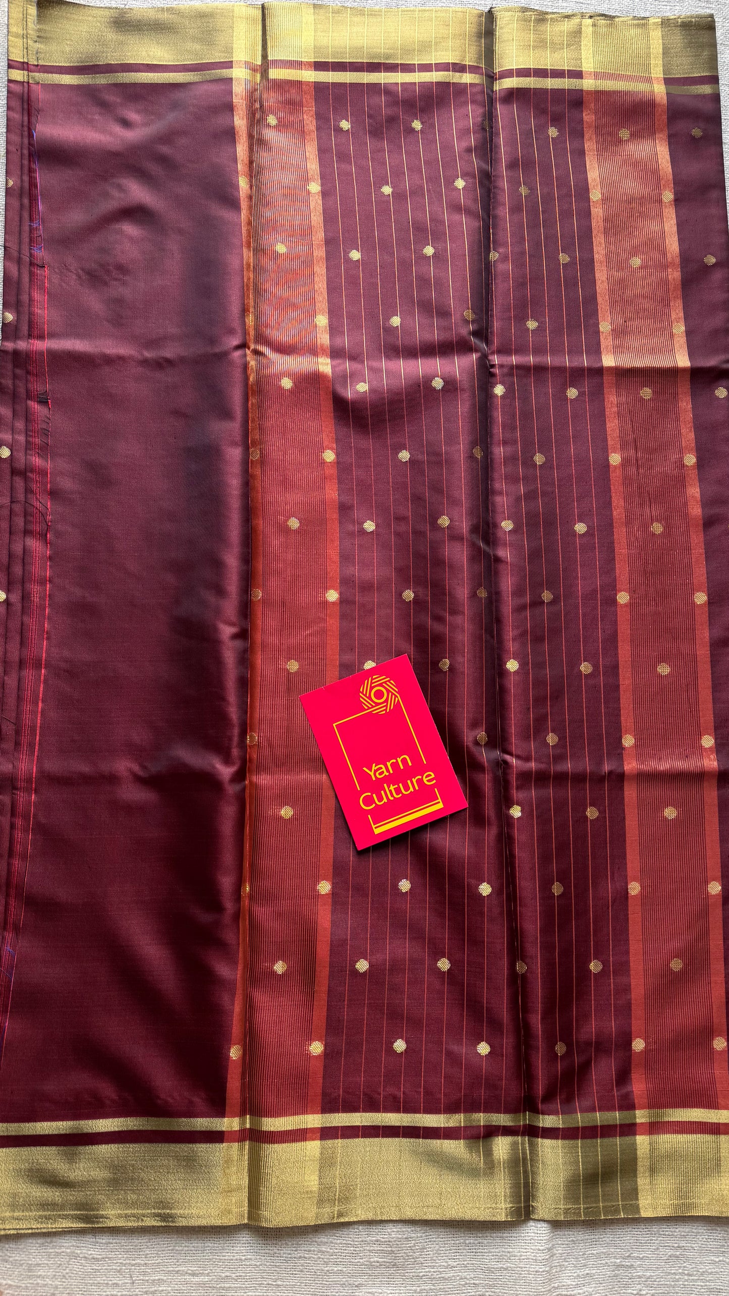 Maroon with antique gold border & buttas, semi katan silk - YCBLSSJA17