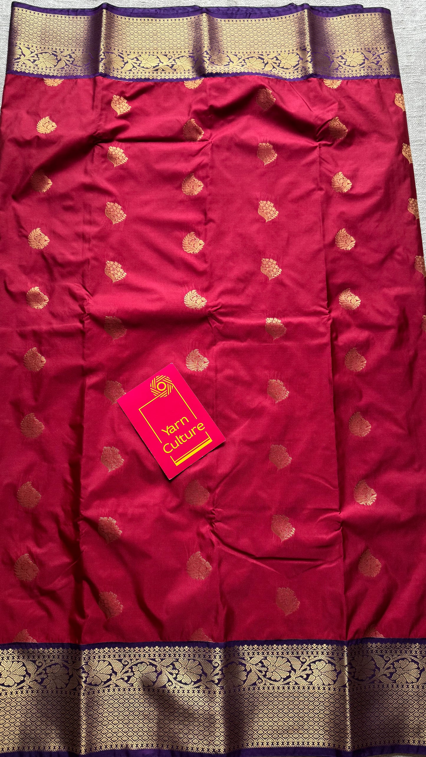 Ragini - crimson red with purple, handloom korvai semi silk - YCCOTNFEJUKS04