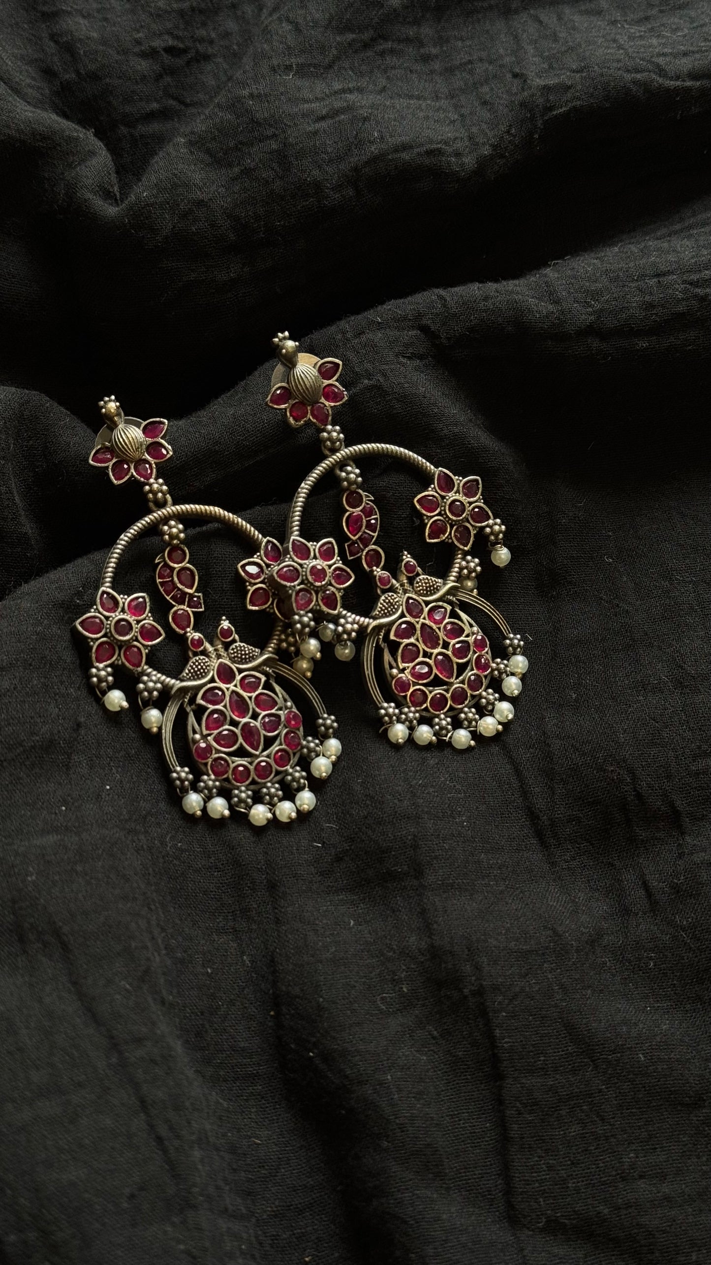 Peacock dangler earring with ruby stones - YCOSED595