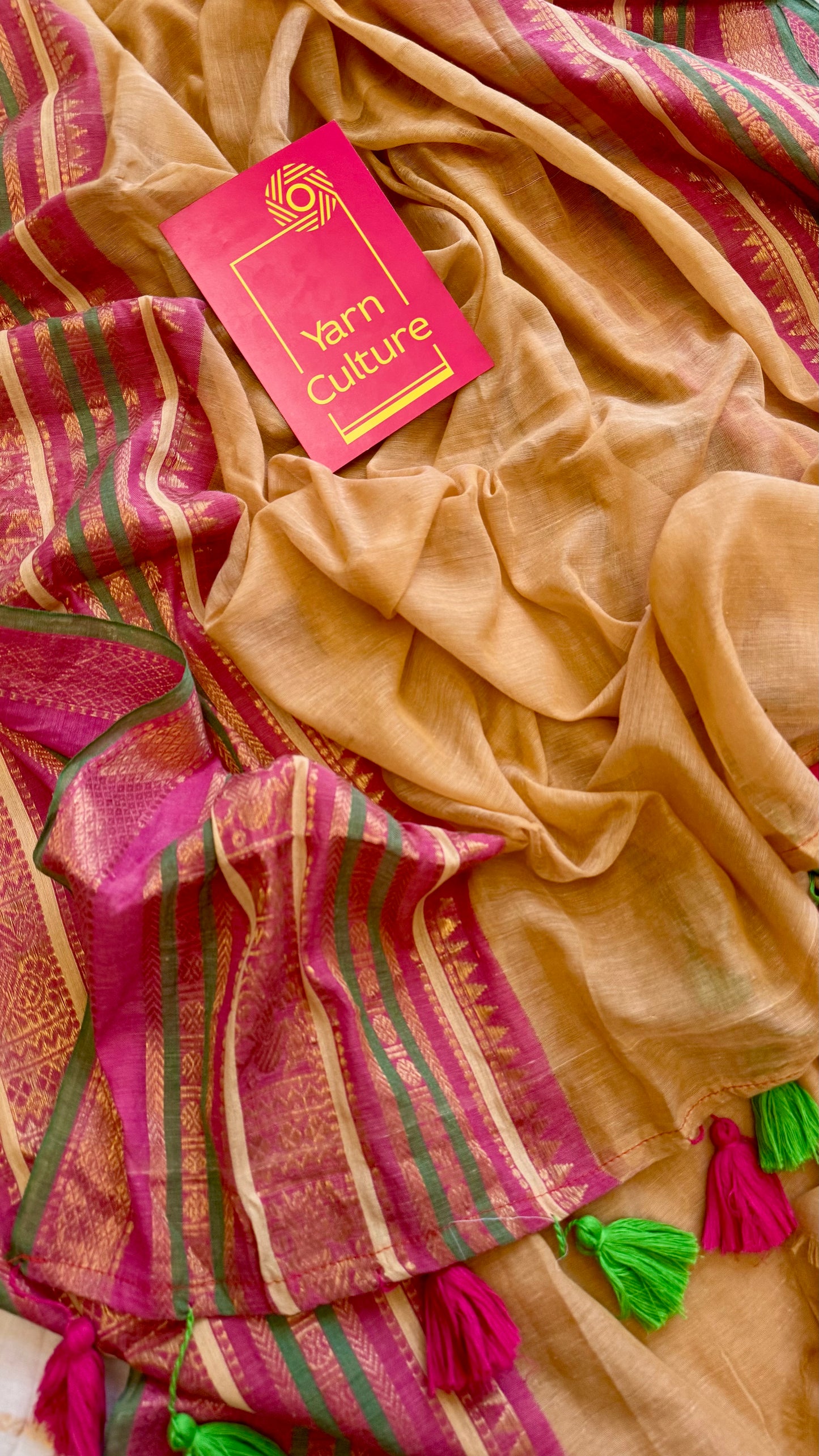 Sandal mul saree, multicoloured wide kanchi border - YCIEON37