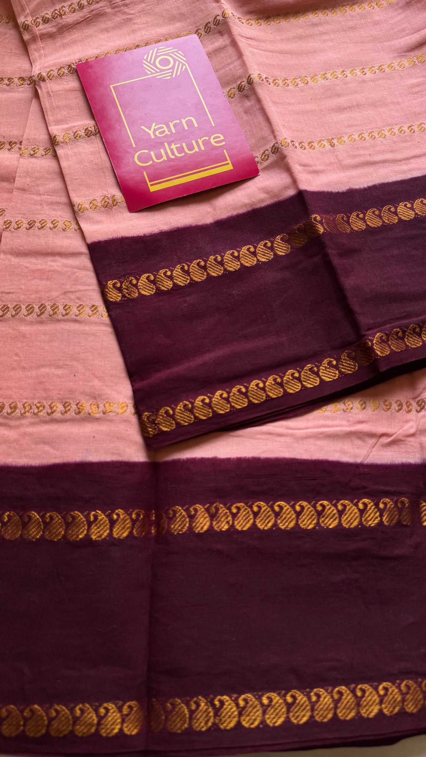 Light peach pink with maroon paisley velthaari sungudi, kattuchayam dyed madurai cotton - YCCOTNMSAP164