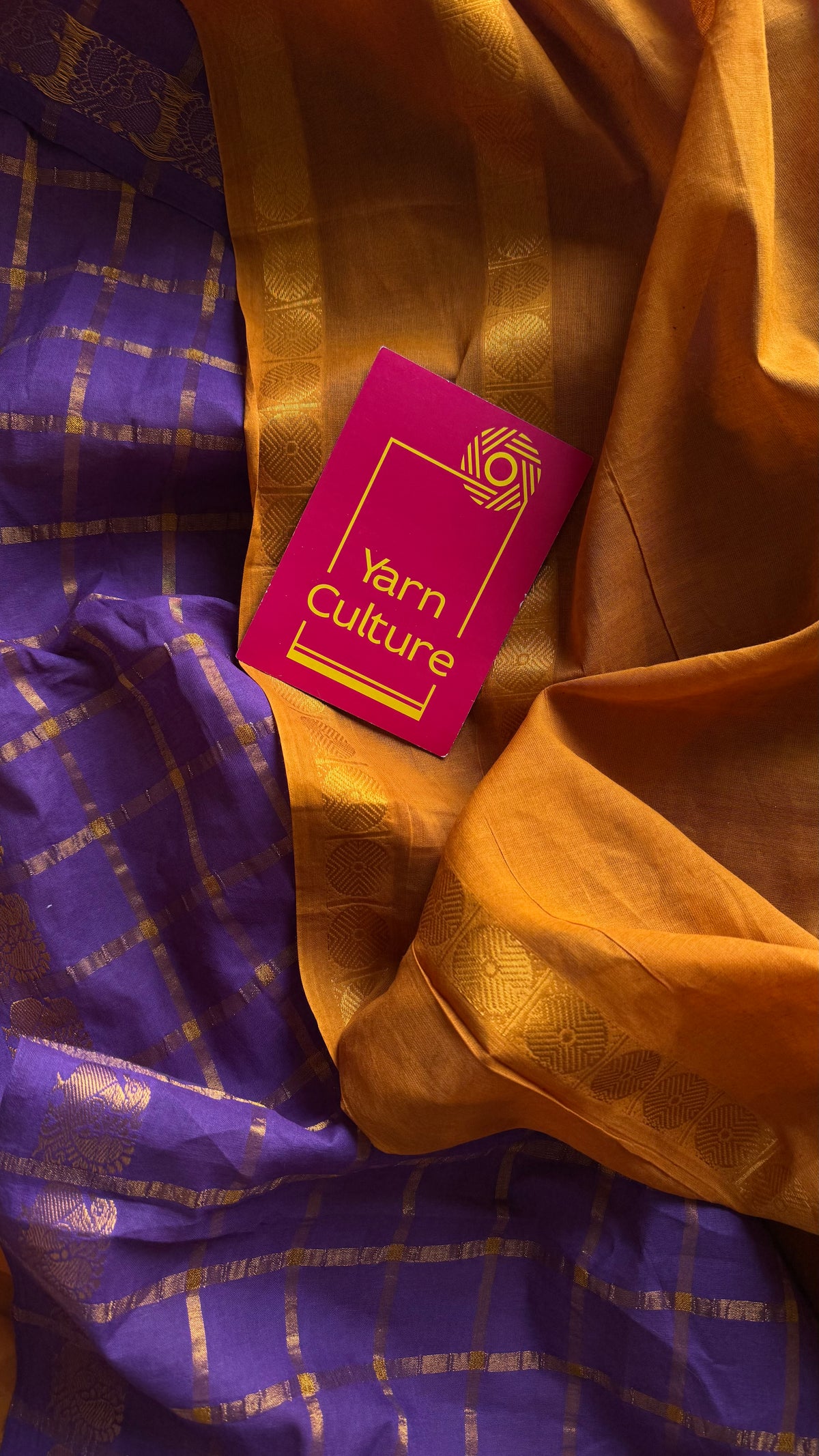 Turmeric yellow with purple, sungudi cotton half-half saree - YCCOTNIDOC13