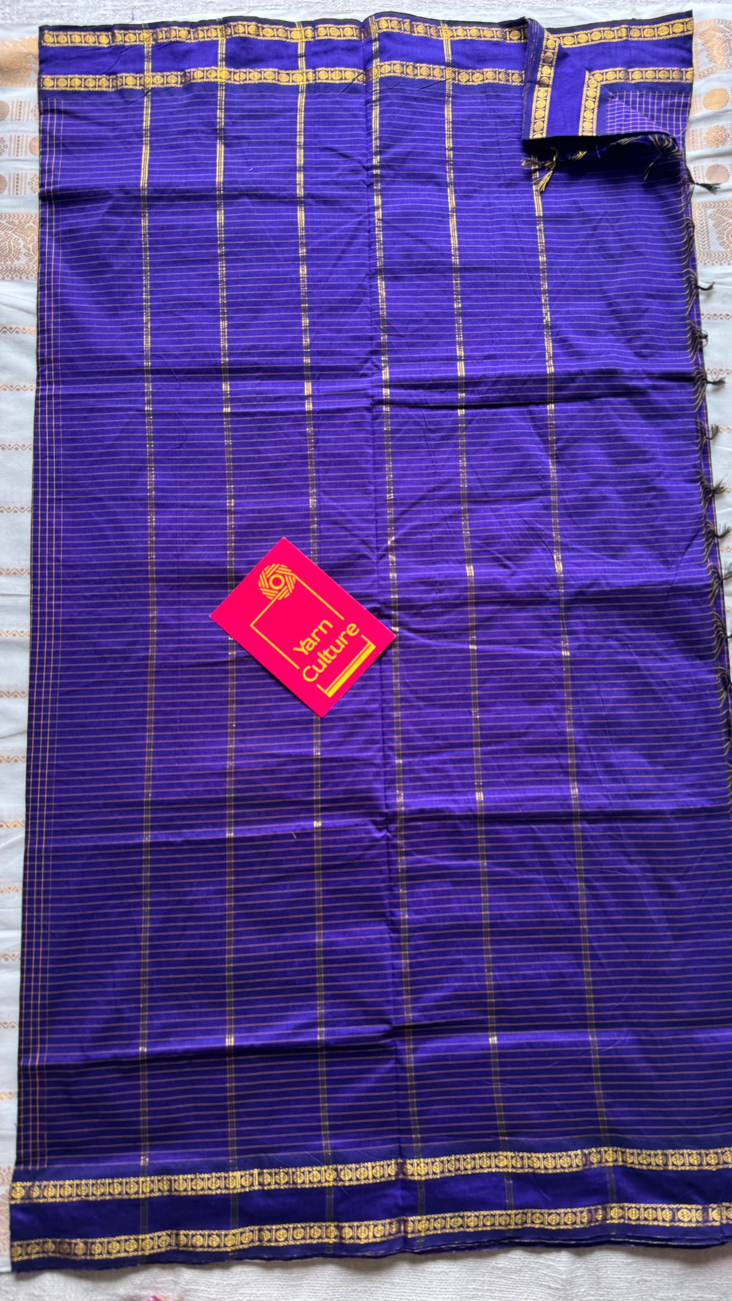 Purple violet, arani checks saree, cotton silk - YCCOTNAUG19