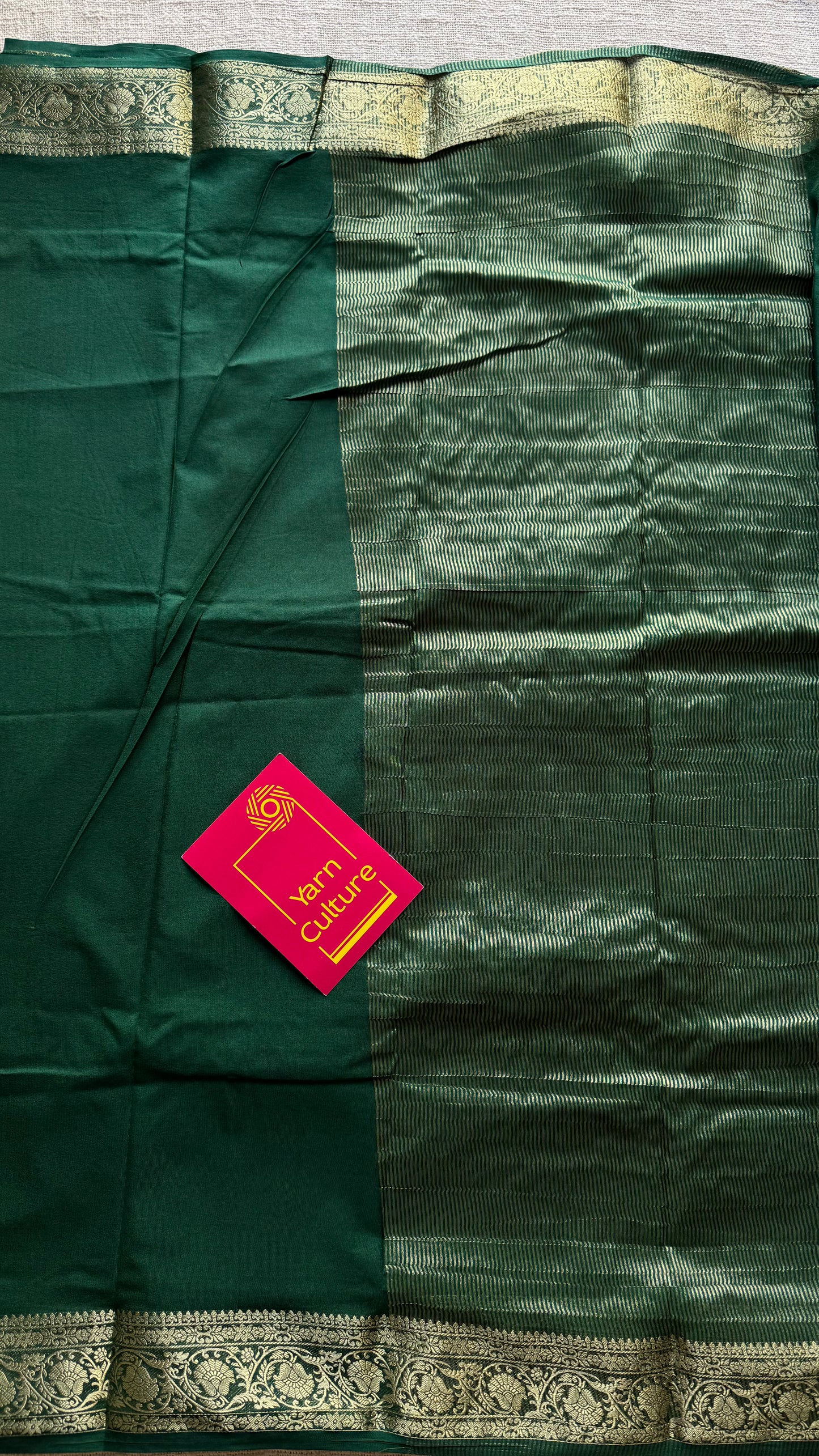 Dark green Mysore semi crepe silk saree - YCLOKFE240